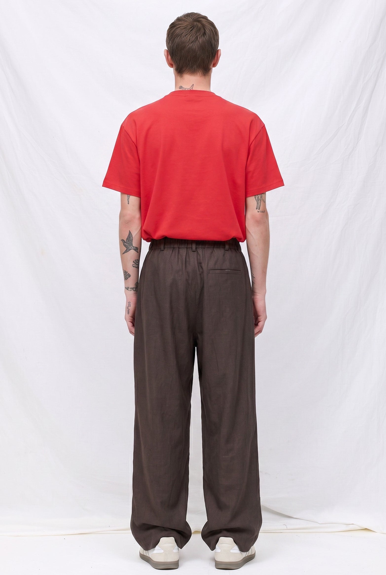 Khaki Grey Linen Two Tuck Wide Grey Pants