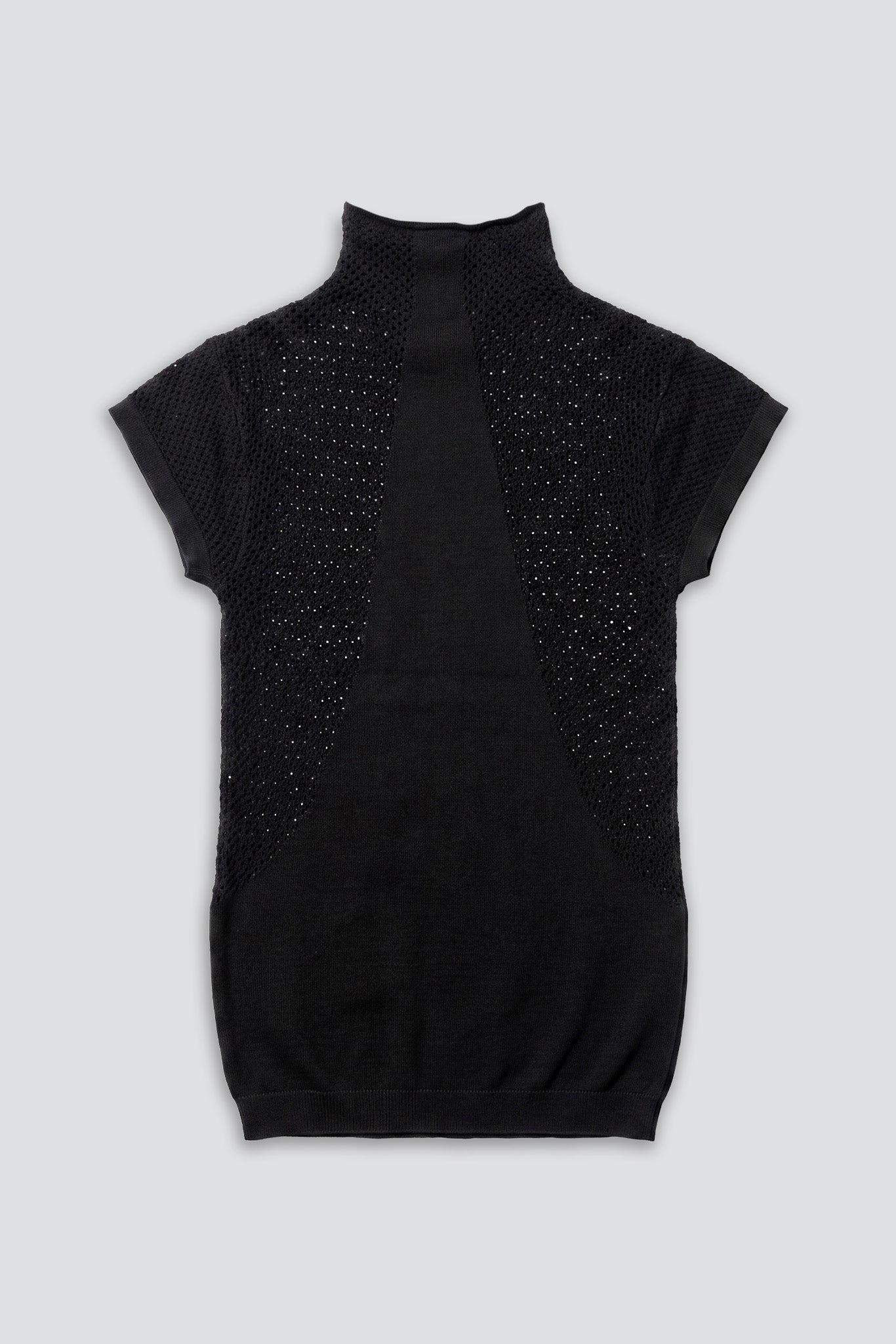 Black Suki Mesh Cap Sleeve Mock Neck