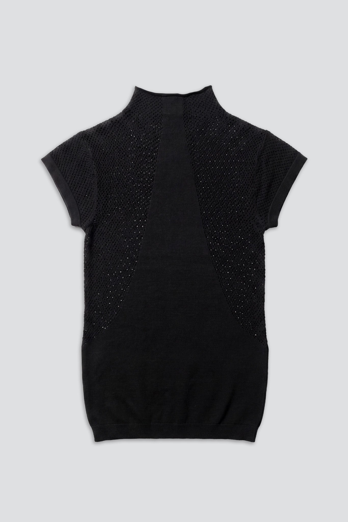 Black Suki Mesh Cap Sleeve Mock Neck