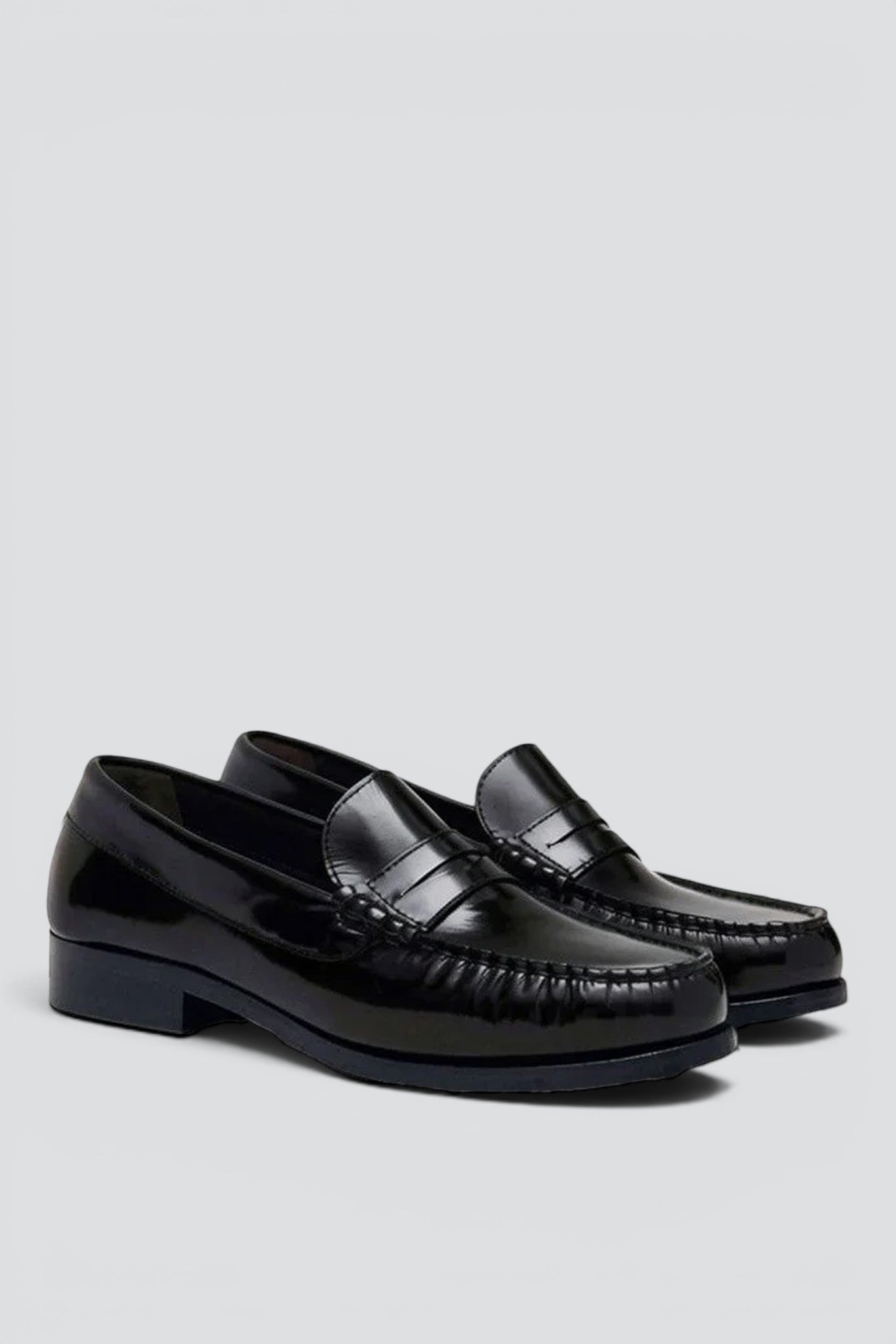 Black Leather Rivet Loafers
