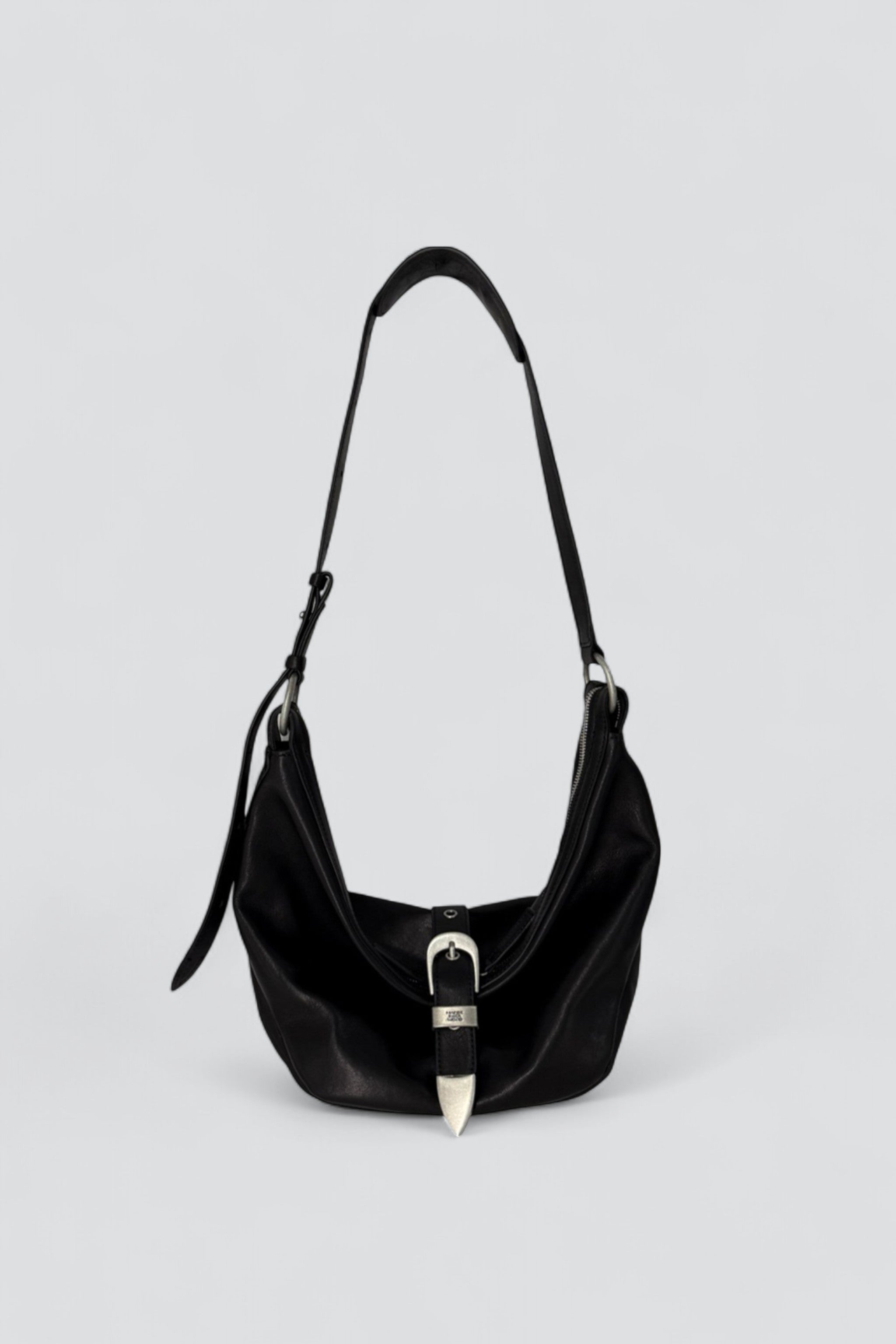 Black Washed Nappa Belted Hobo Medium