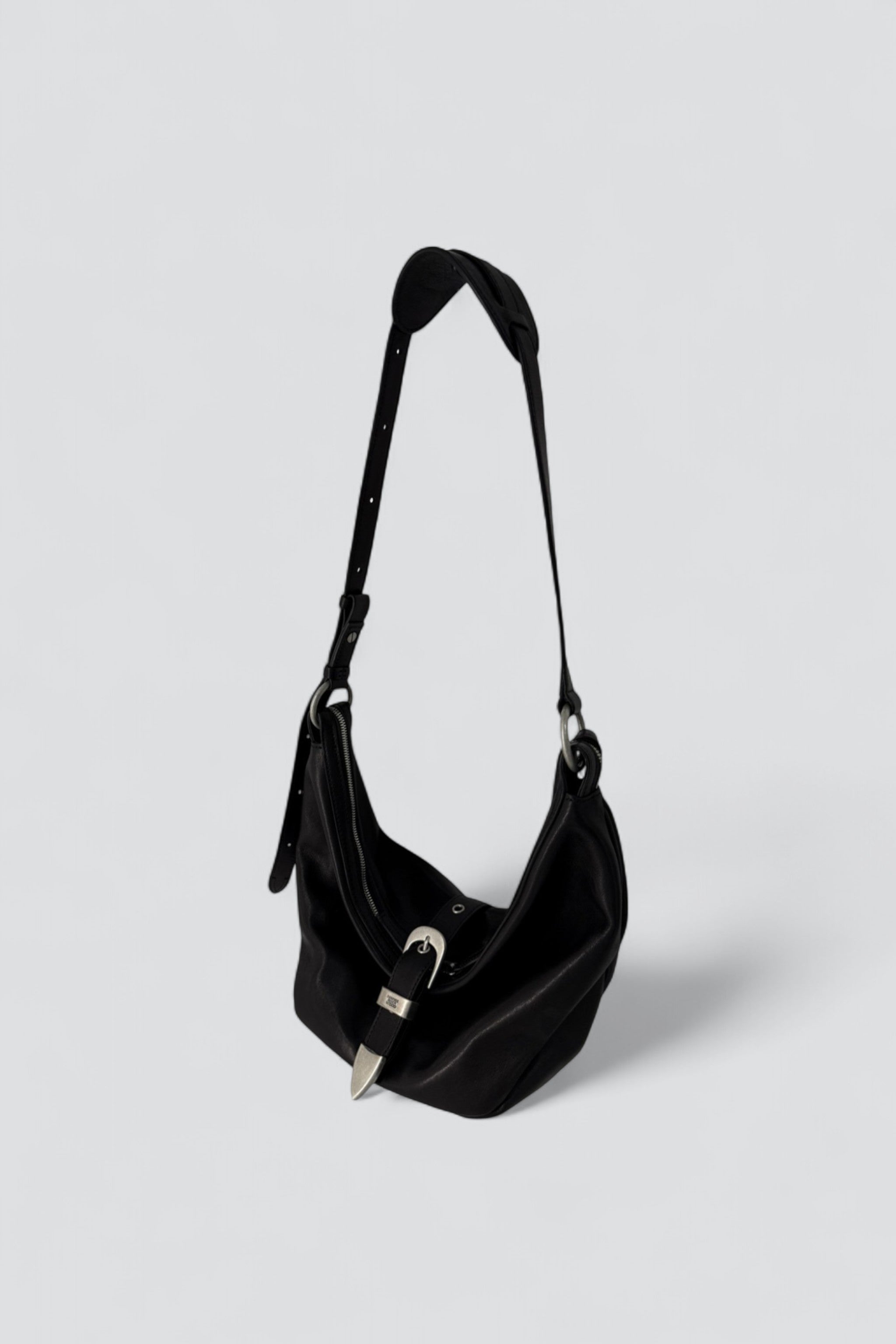 Black Washed Nappa Belted Hobo Medium