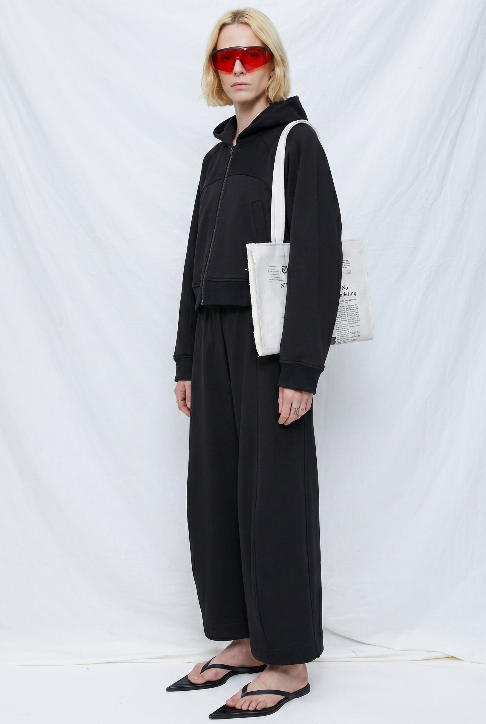 Black Hooded A-Line Zip Up