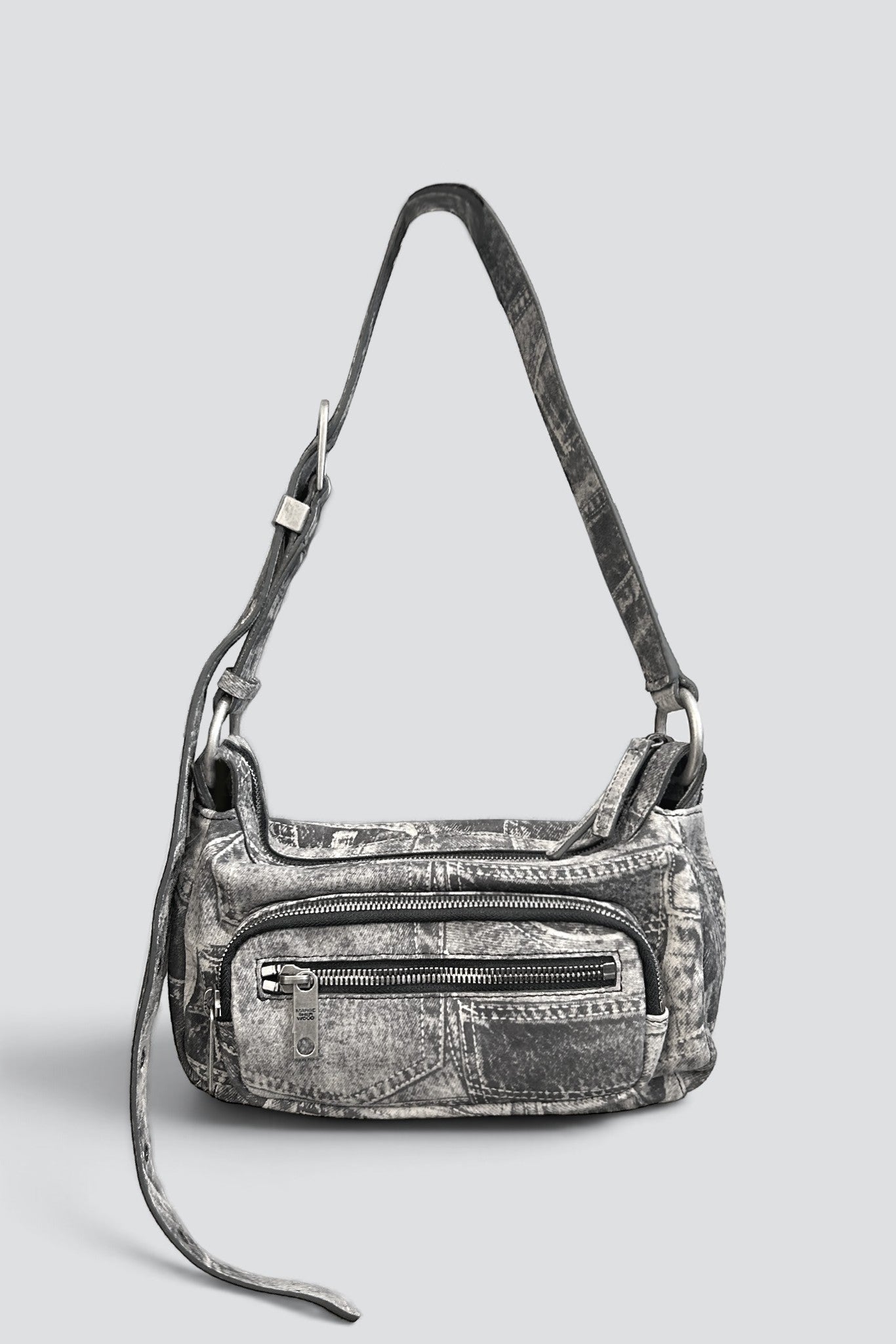 Light Grey Printed Suede Outpocket Hobo Mini