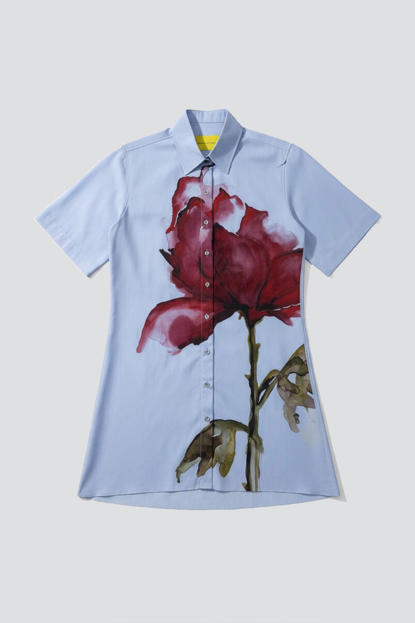 Blue Watercolor Flower Printed Mini Shirt Dress - Marques Almeida
