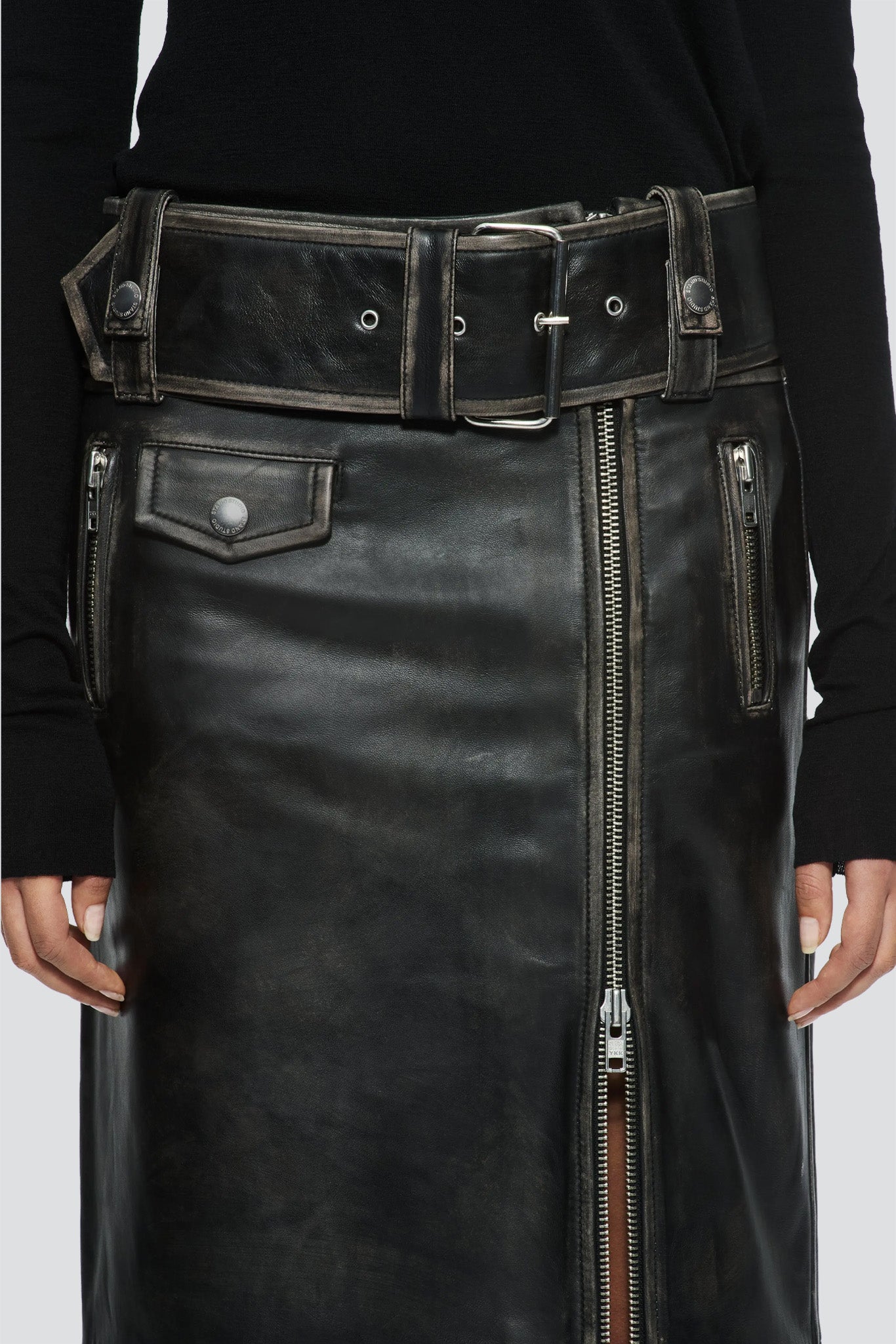Worn Black Maxi Biker Skirt