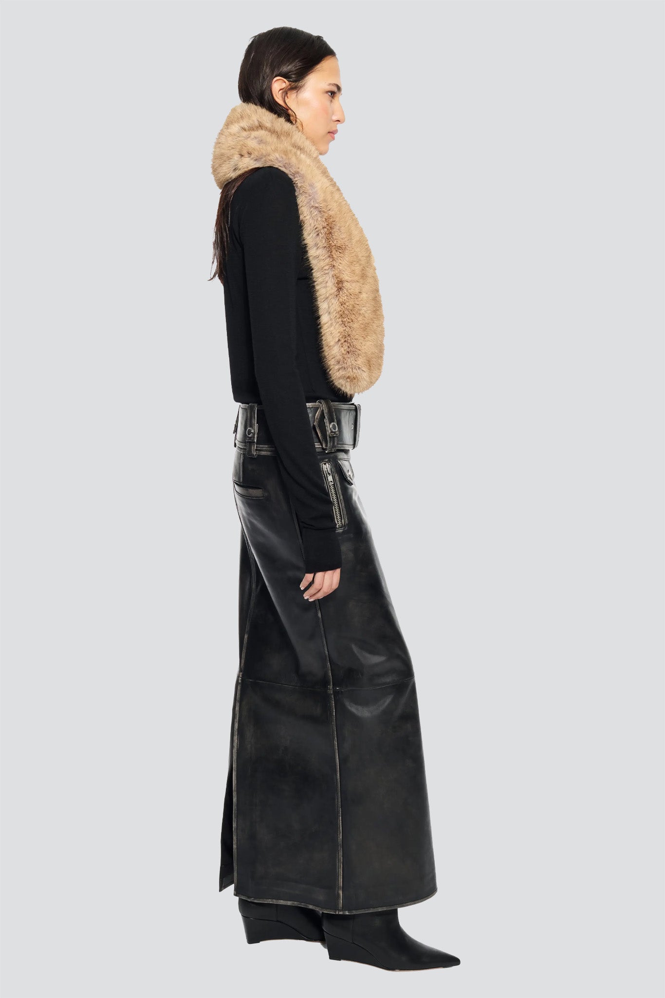 Worn Black Maxi Biker Skirt