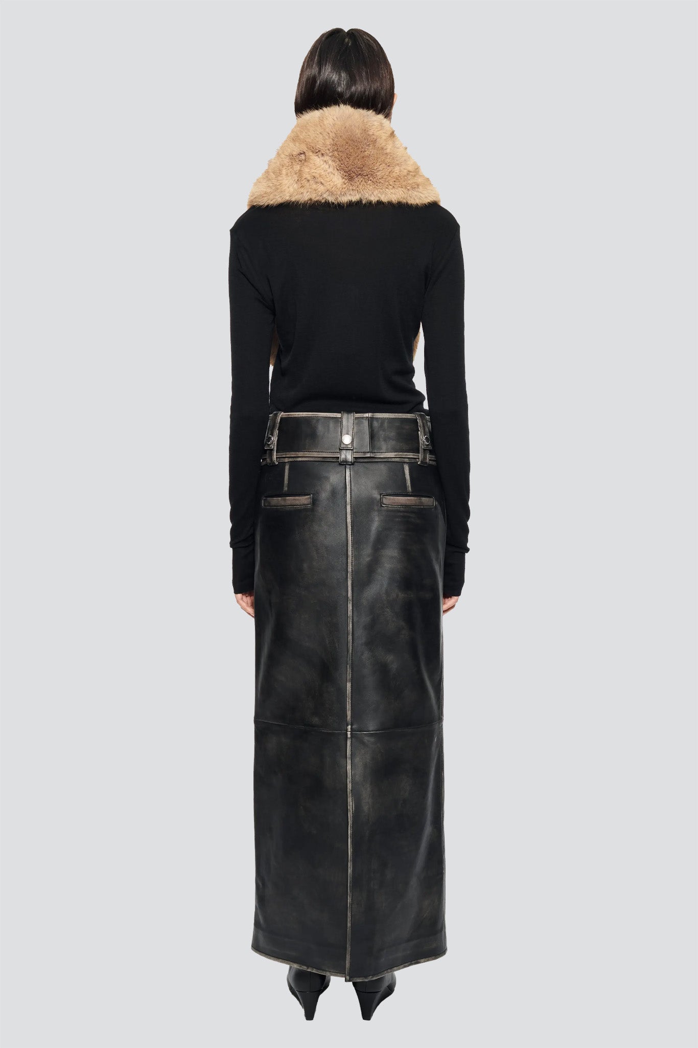 Worn Black Maxi Biker Skirt