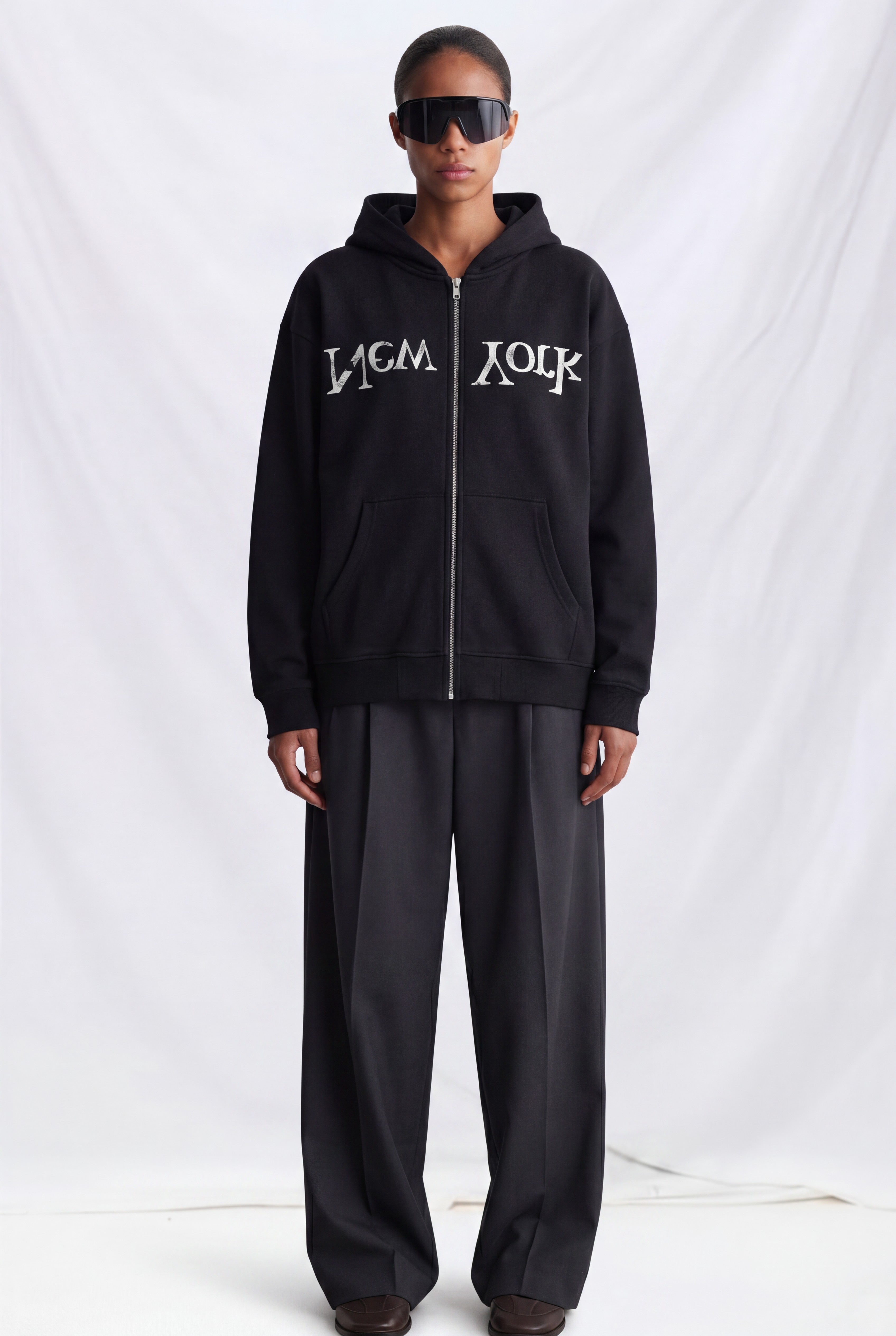 Black Faded New York Logo Zip Sweatshirt