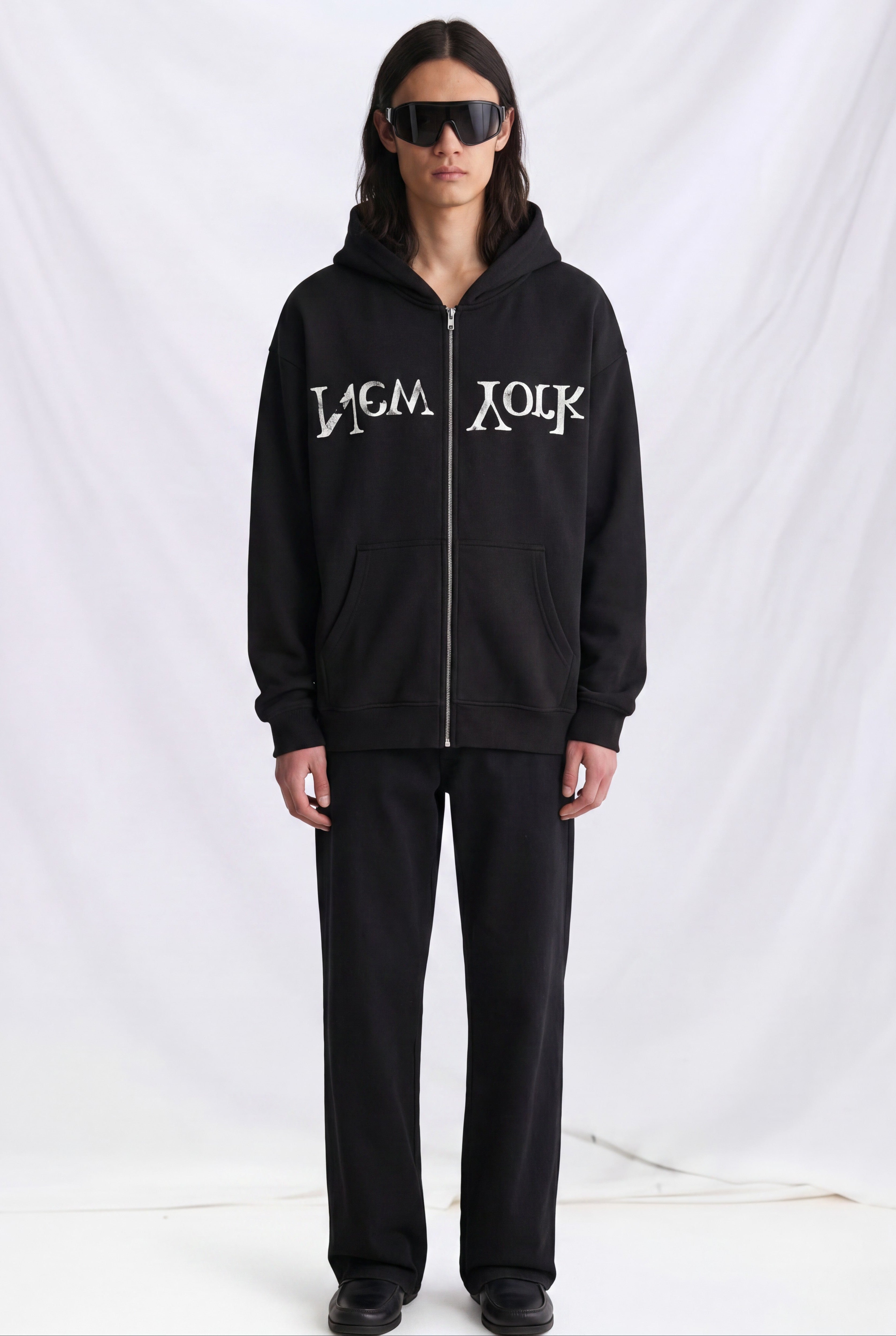 Black Faded New York Logo Zip Sweatshirt