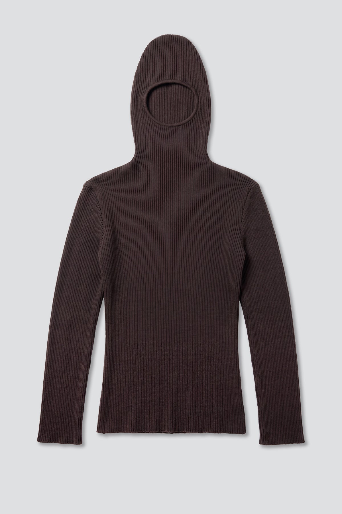 No.101 Brown Wool Ribbed Knit Hooded Top
