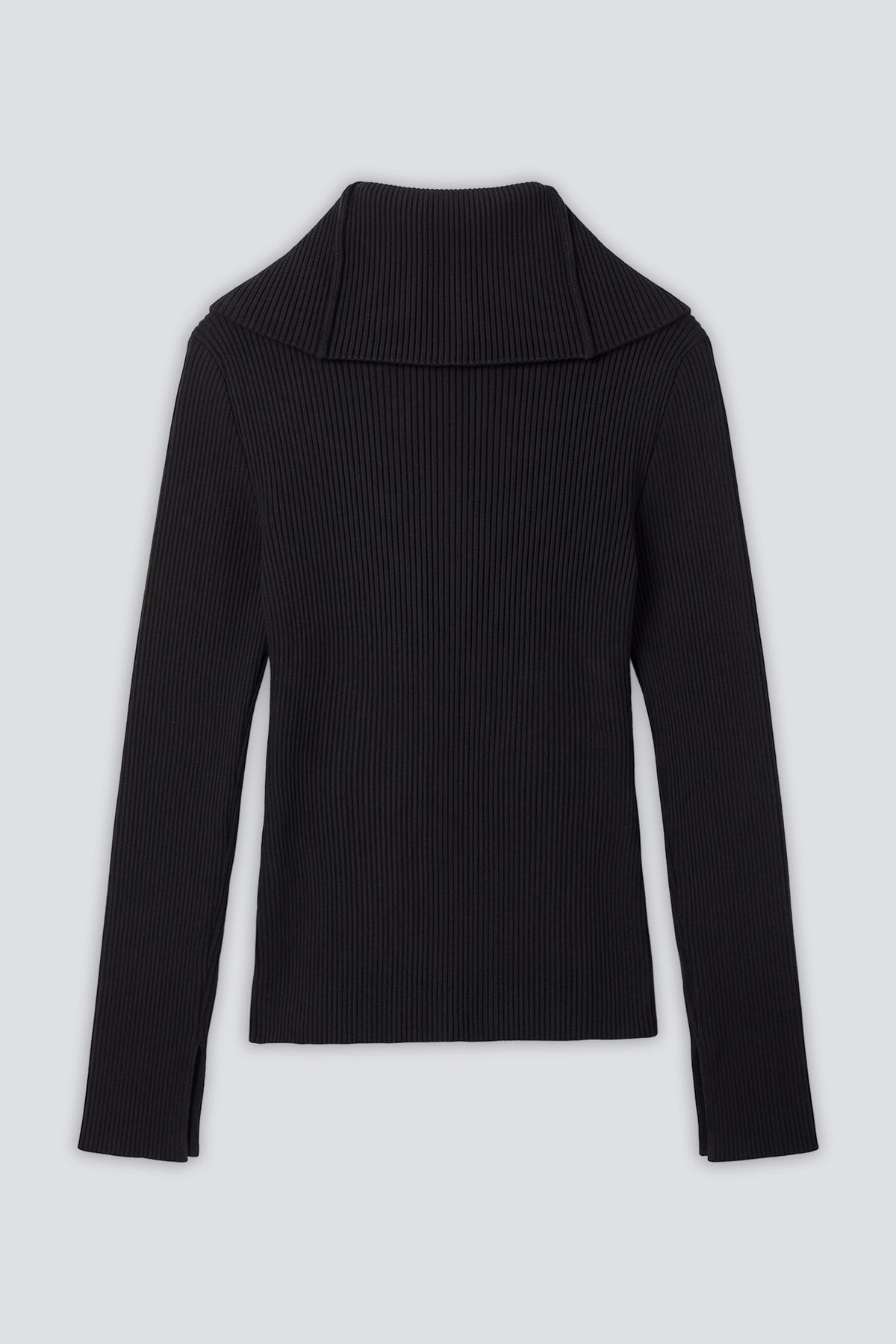 No.132 Black Wool Ribbed Zip Turtleneck Top