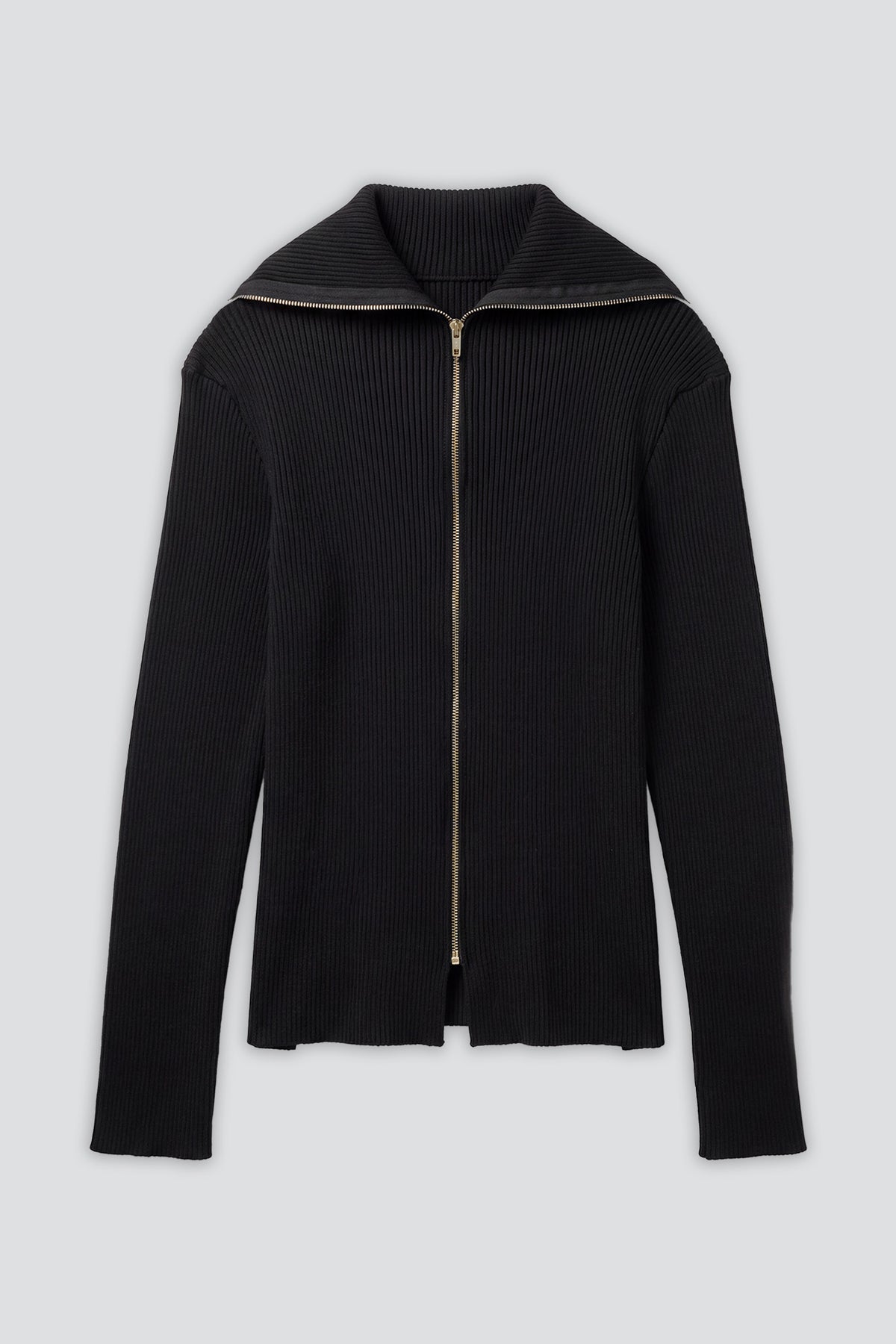 No.132 Black Wool Ribbed Zip Turtleneck Top