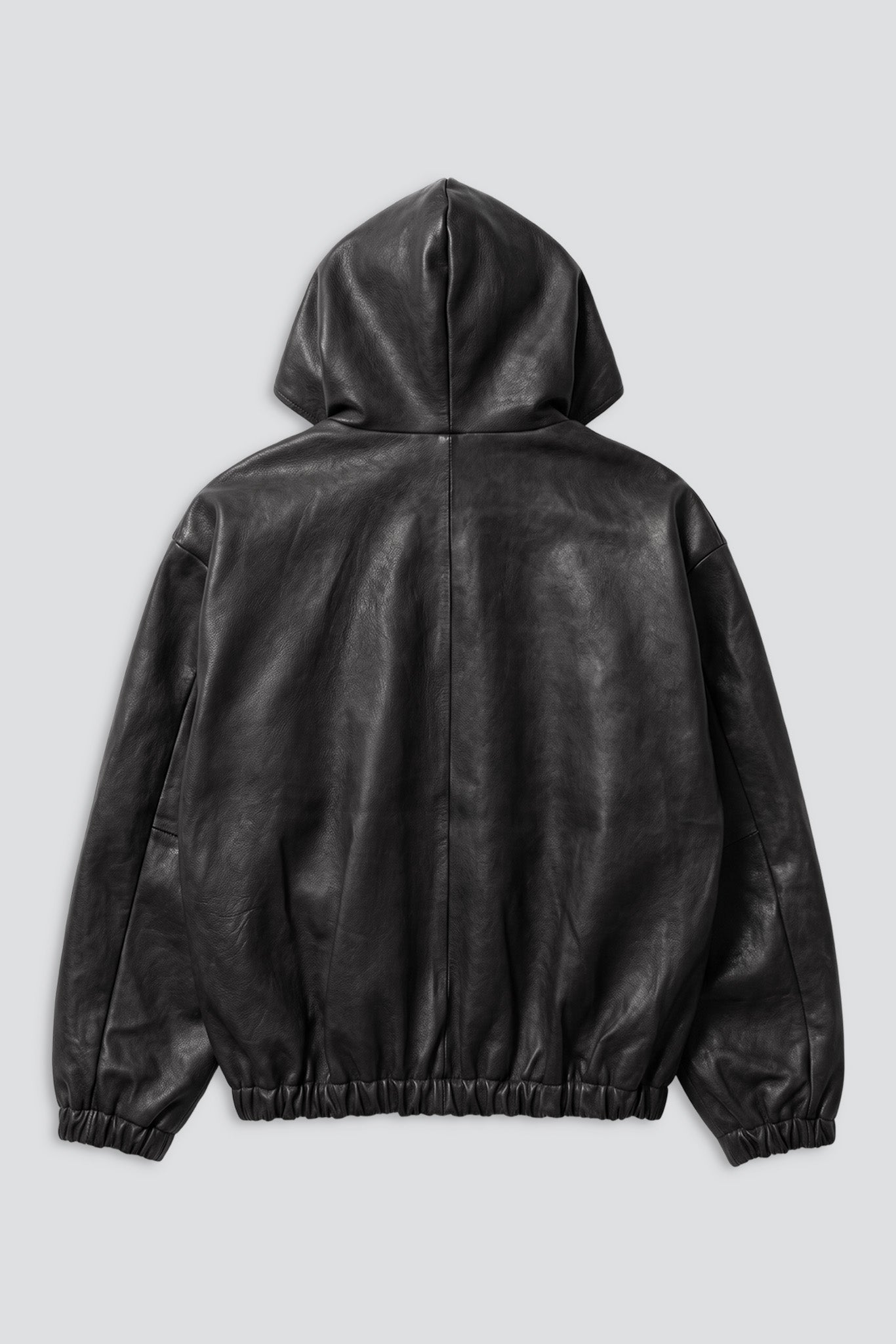 No.216 Black Leather Hooded Zipper Jacket