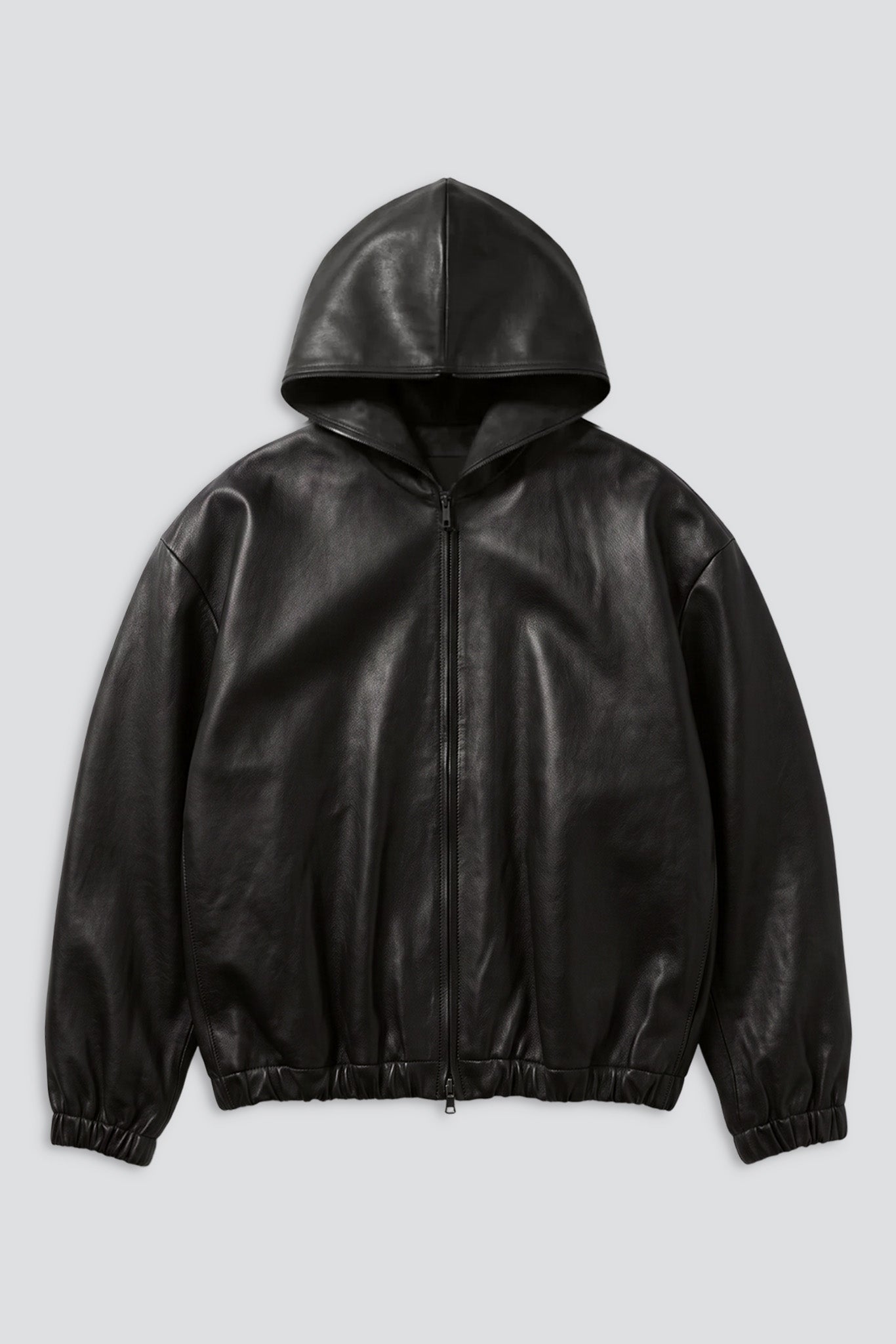 No.216 Black Leather Hooded Zipper Jacket