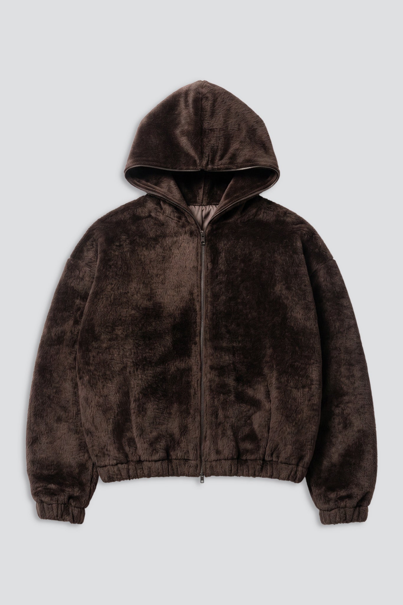 No.216 Brown Suri Alpaca Hooded Zipper Jacket