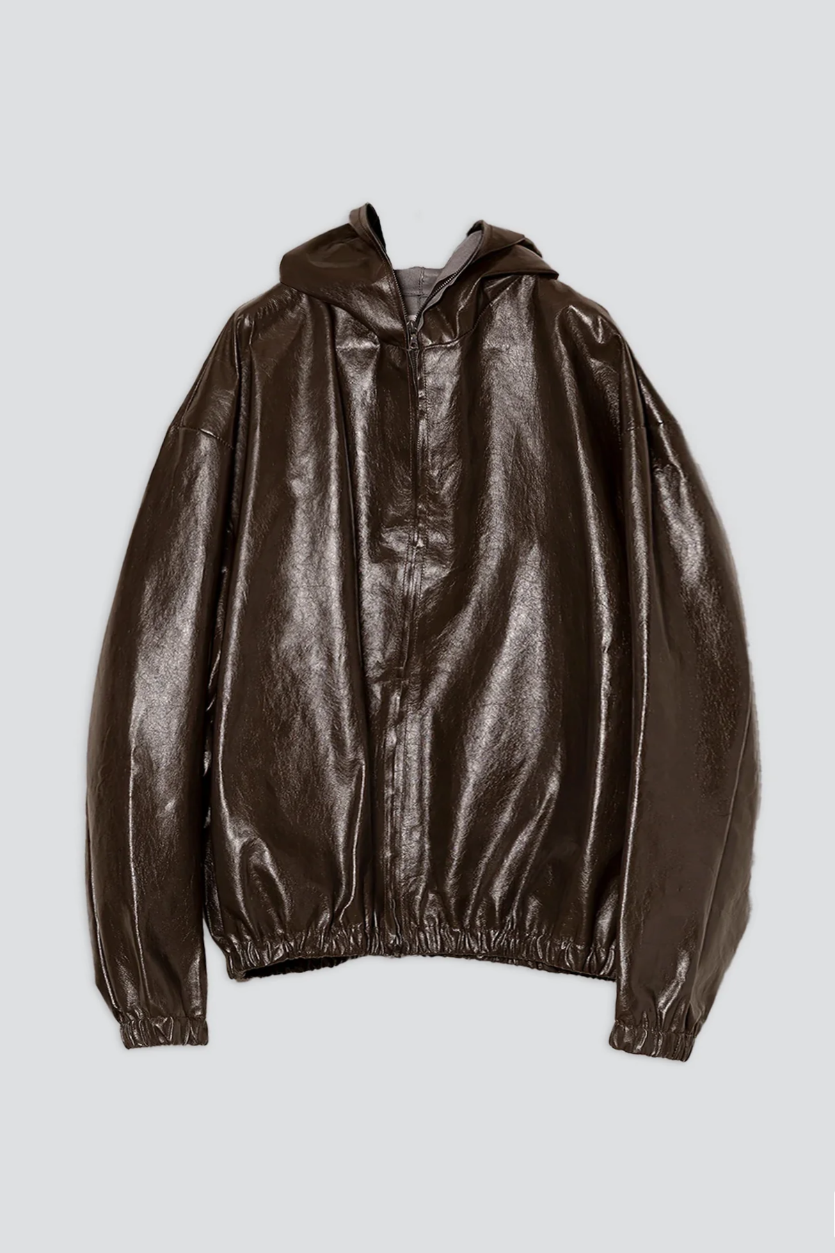 No.216 Dark Brown Leather Hooded Zipper Jacket