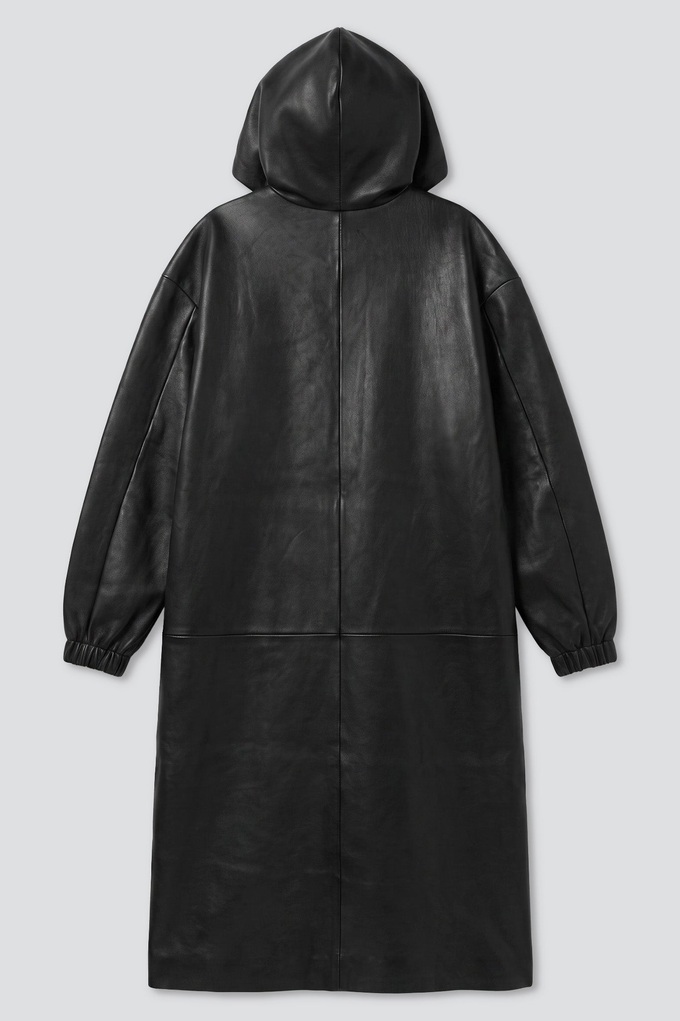 No.275 Black Leather Hooded Zipper Coat
