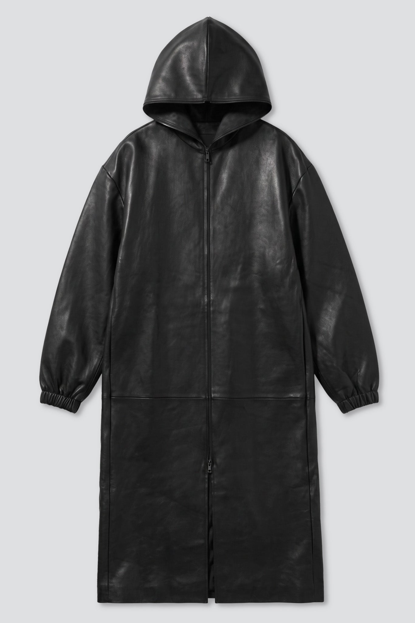 No.275 Black Leather Hooded Zipper Coat