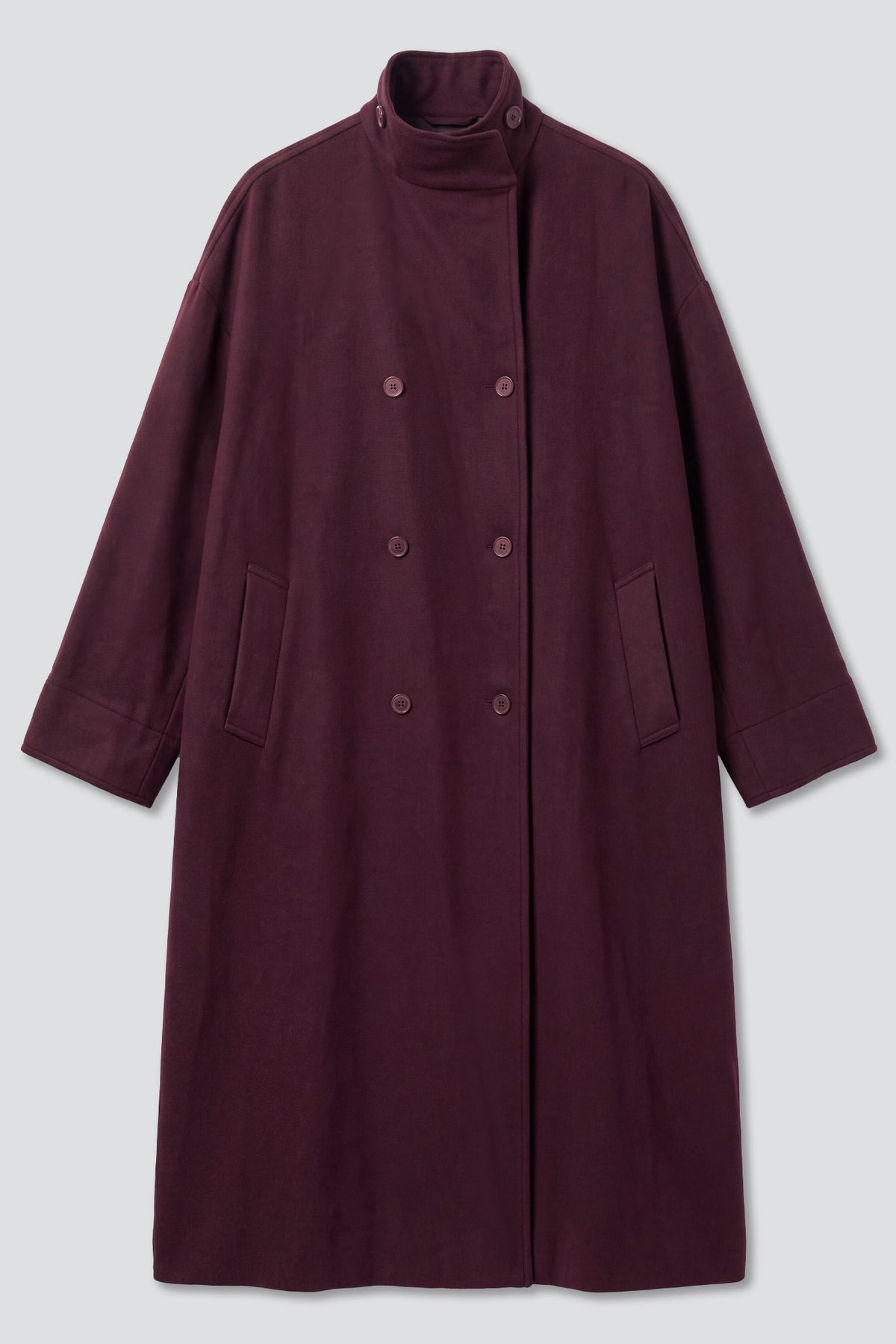 No.65 Burgundy Red Merino Wool Oversized Coat