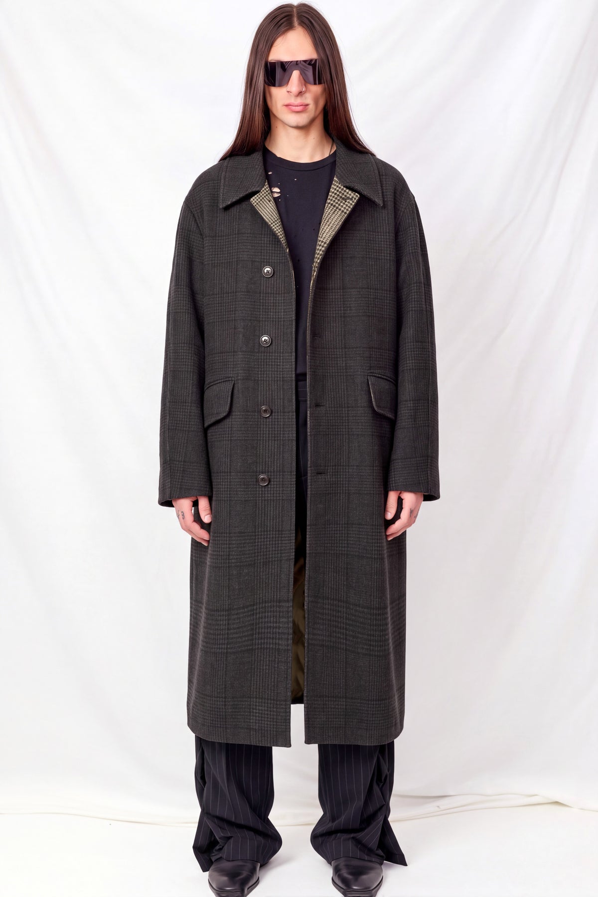 Bishop Check Tempered Wool Collapse Carcoat