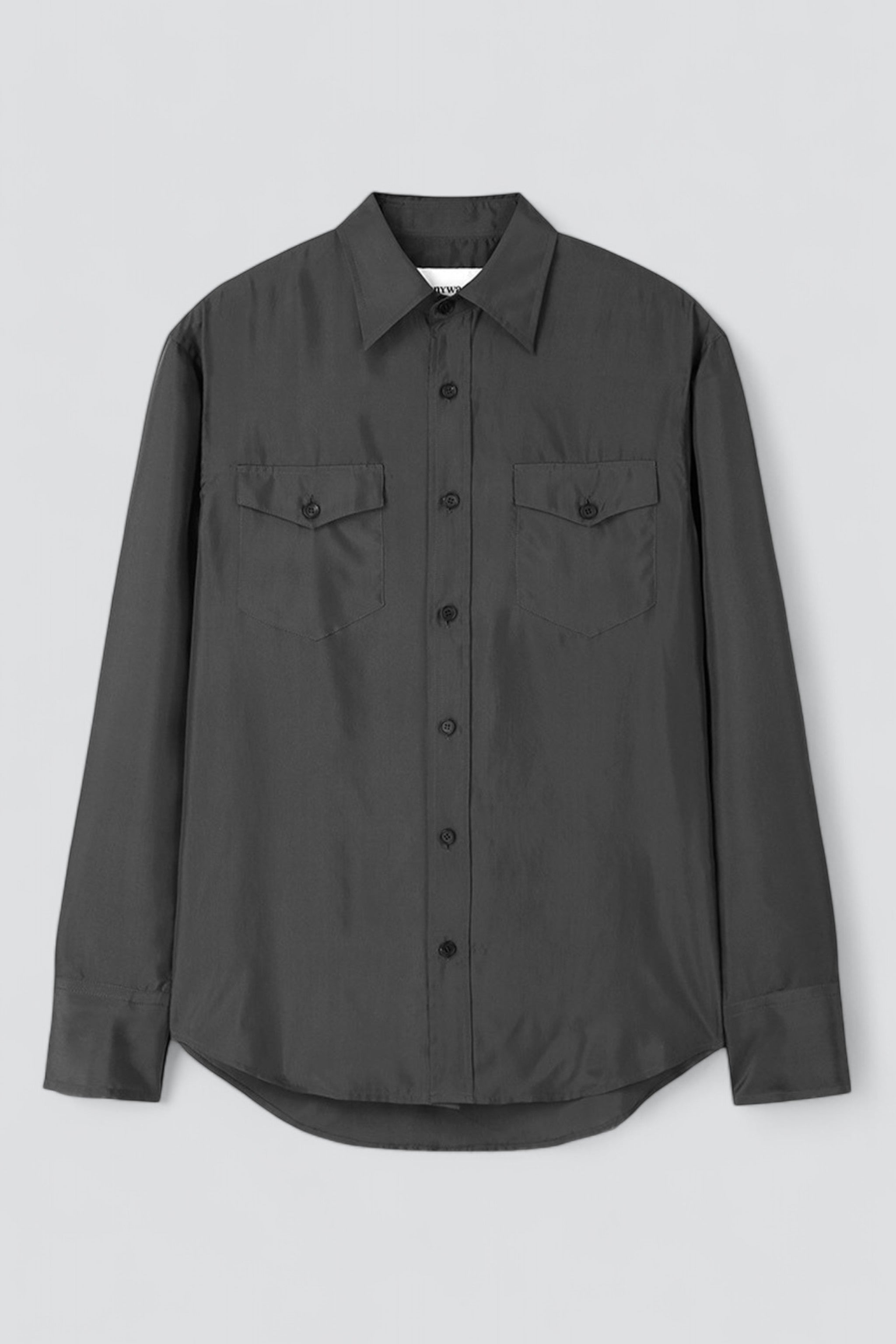Olive Charcoal Silk Double Pockets Shirt