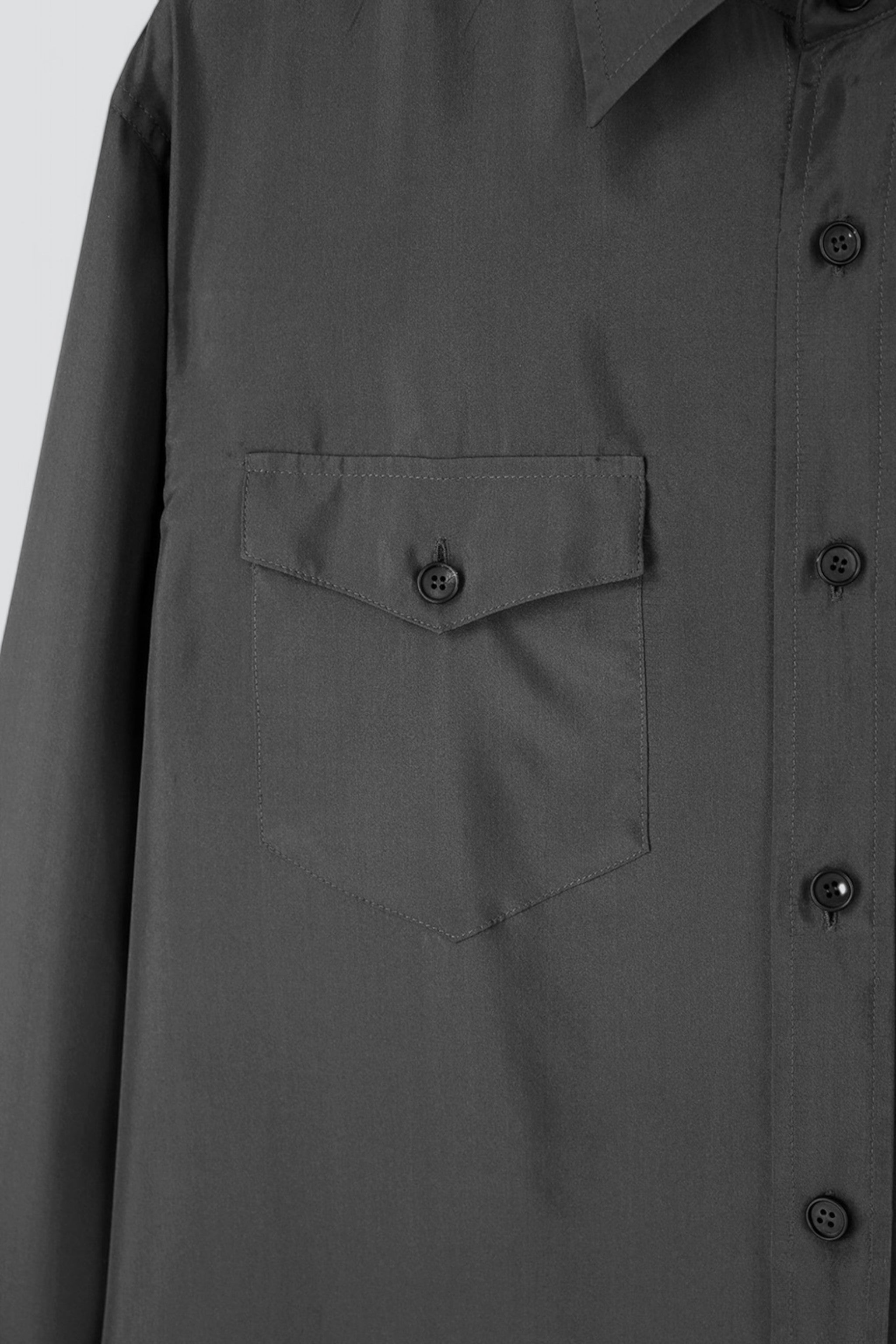 Olive Charcoal Silk Double Pockets Shirt