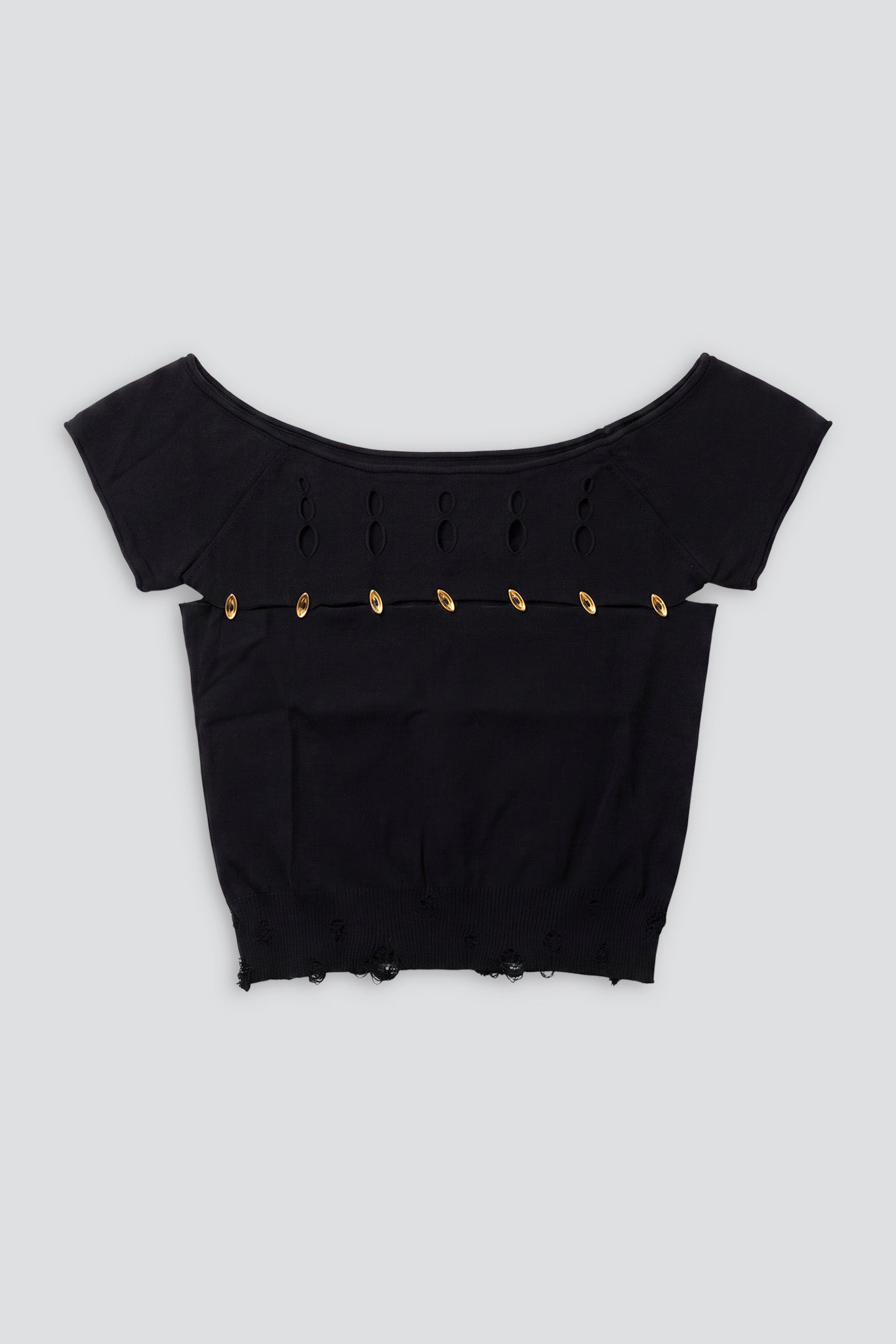 Onyx Cutout Button Knit T-Shirt