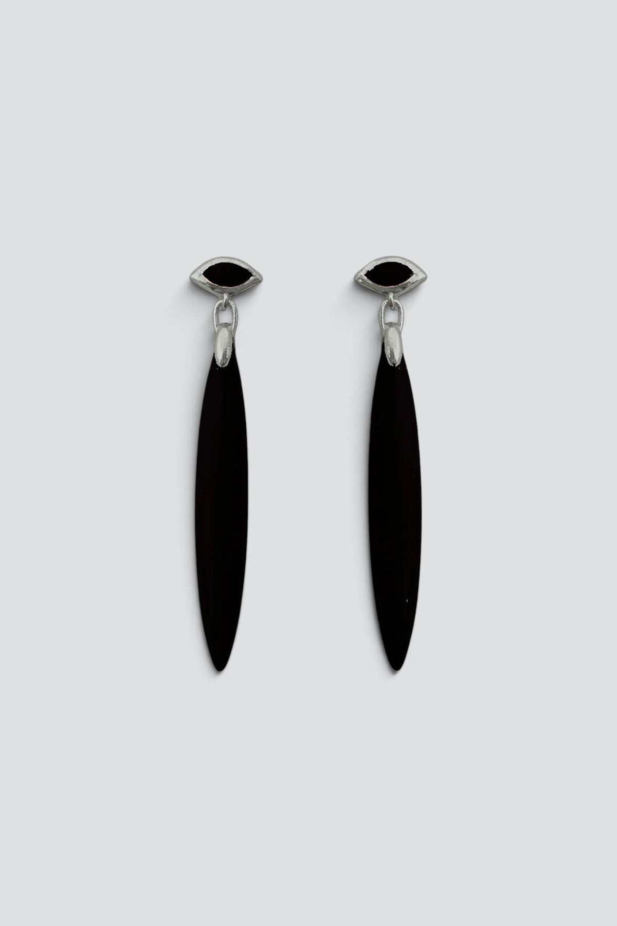 Onyx/Sterling Silver Navette Earrings