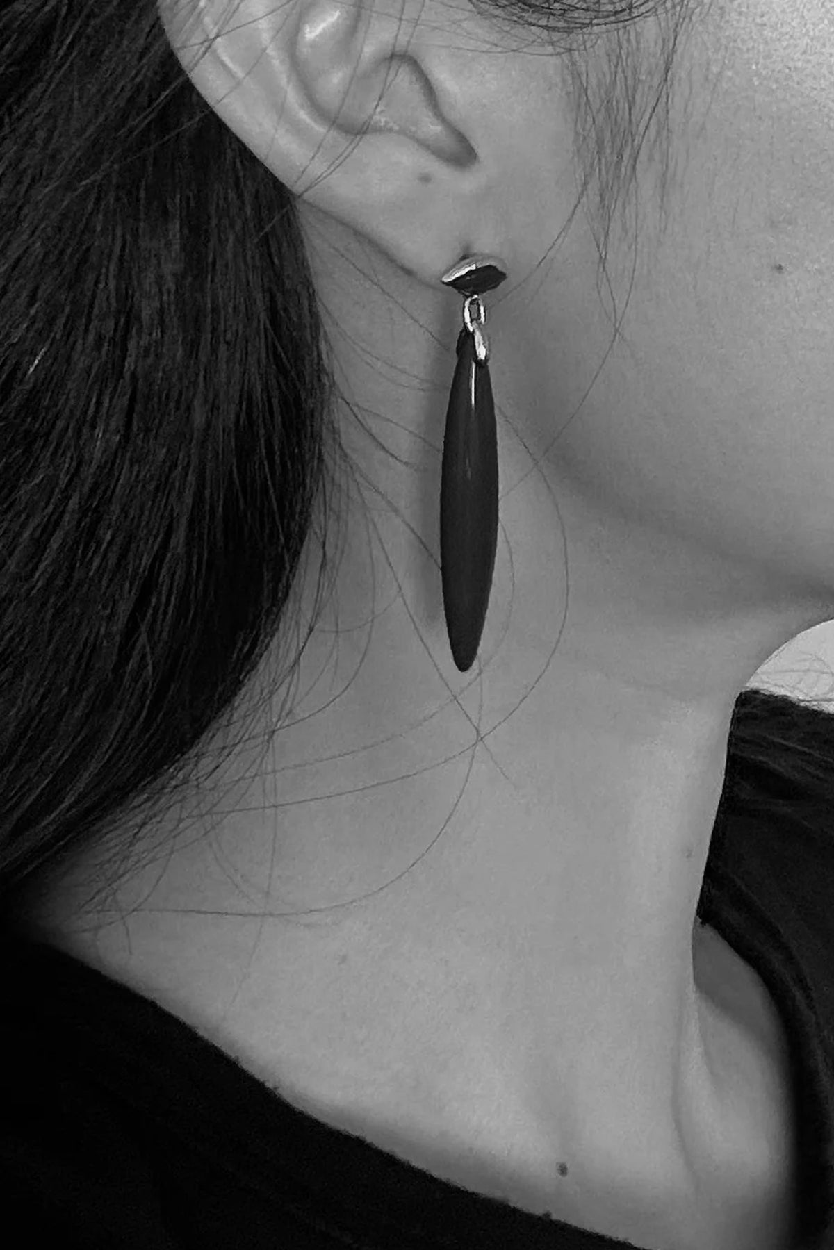Onyx/Sterling Silver Navette Earrings
