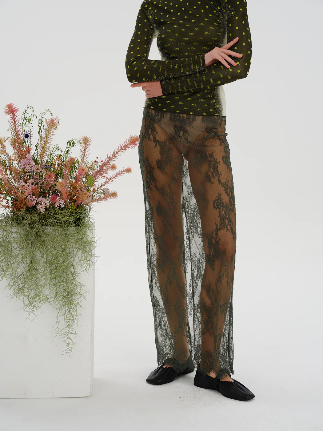Chrome Green Allison Lace Long Skirt