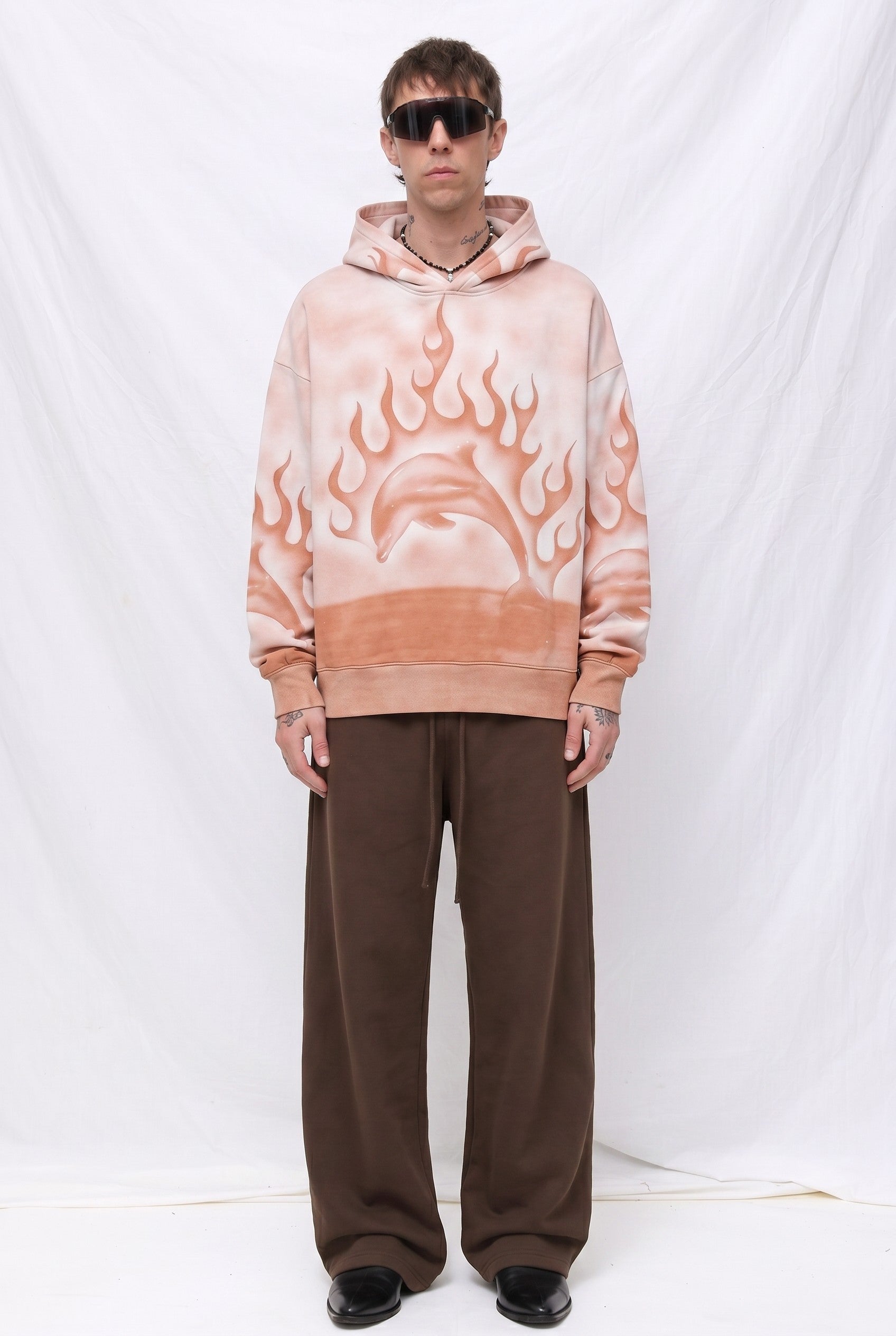 Pink Flaming Dolphin Airbrush Hoodie