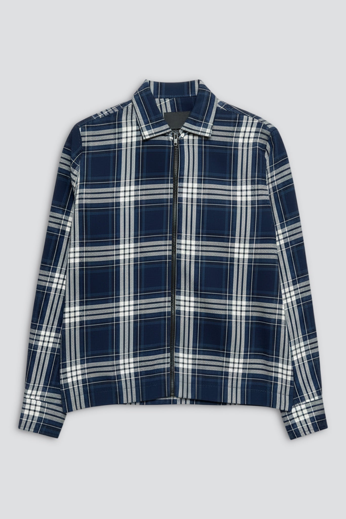 Plaid Flannel Long Sleeve Camp Zip Shirt