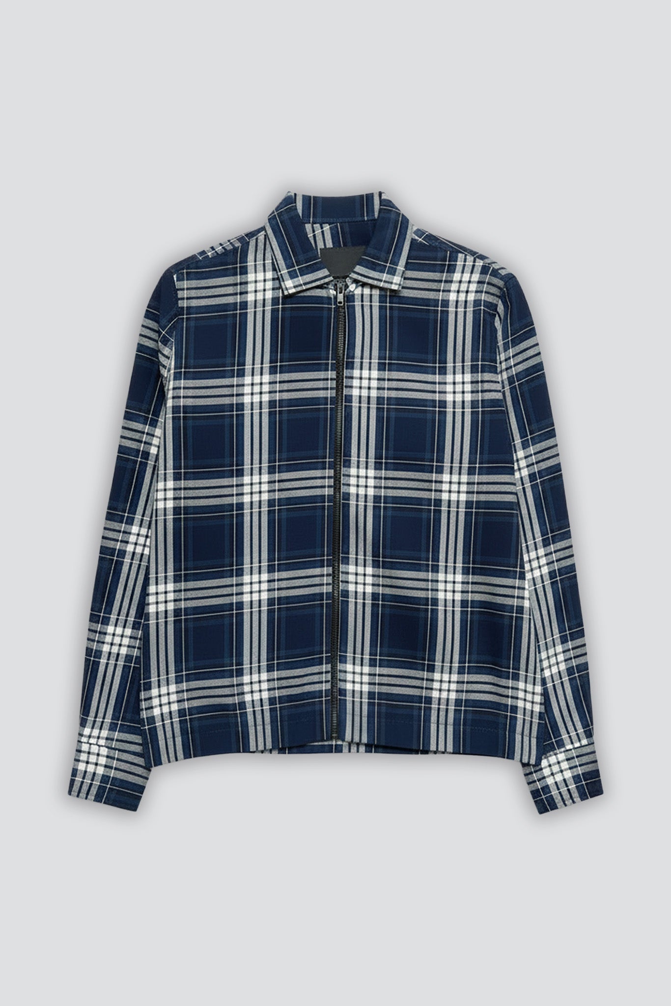 Plaid Flannel Long Sleeve Zip Camp Shirt