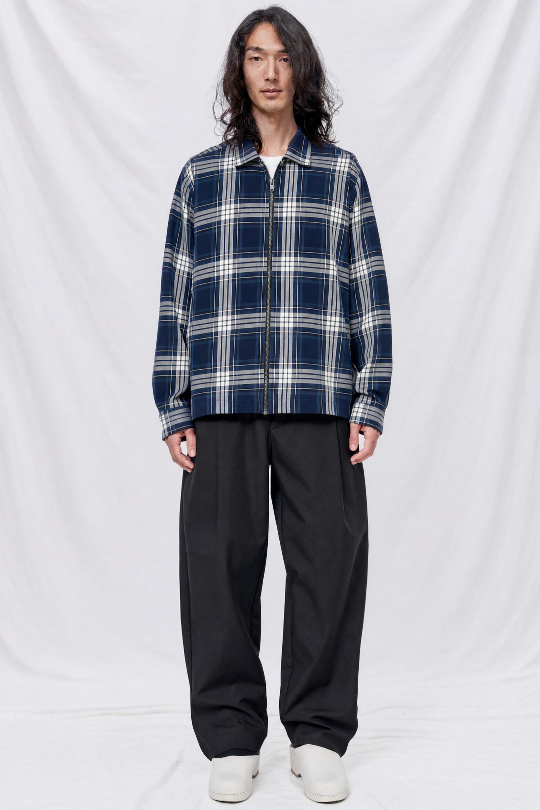 Plaid Flannel Long Sleeve Zip Camp Shirt