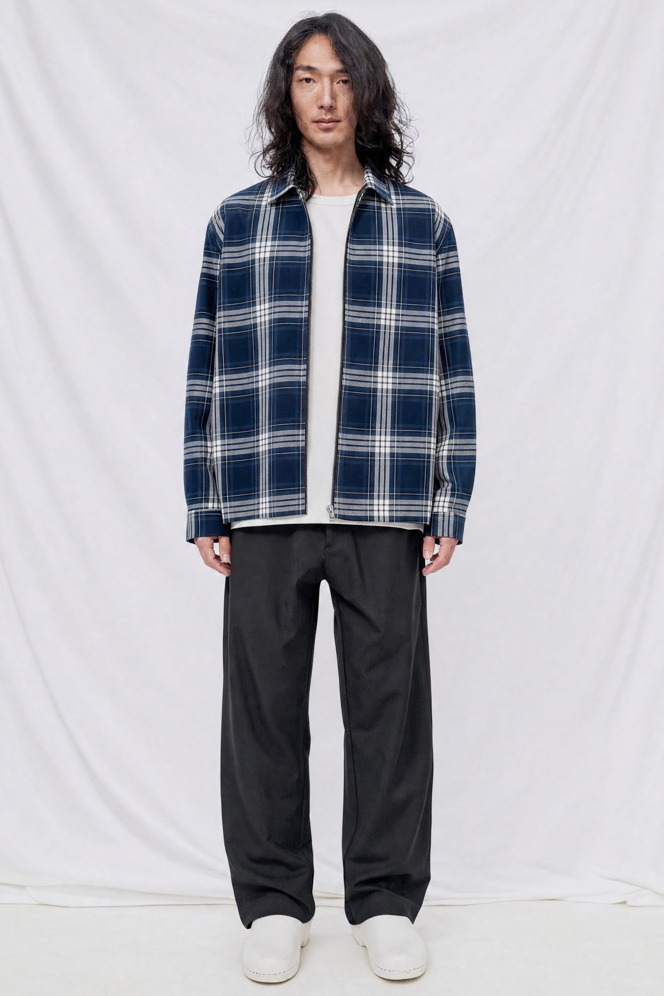 Plaid Flannel Long Sleeve Zip Camp Shirt