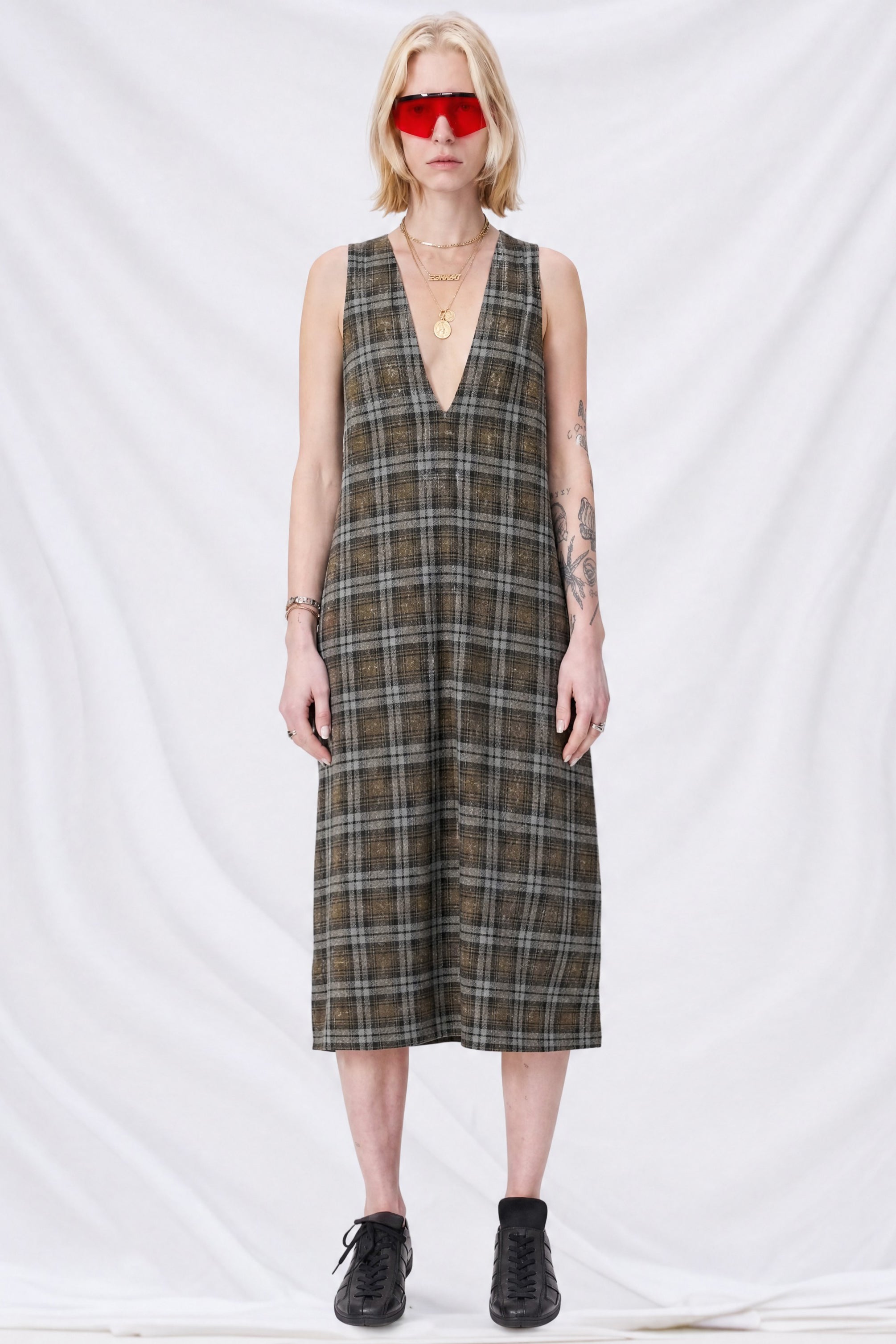 Bleach Plaid Trapeze Dress