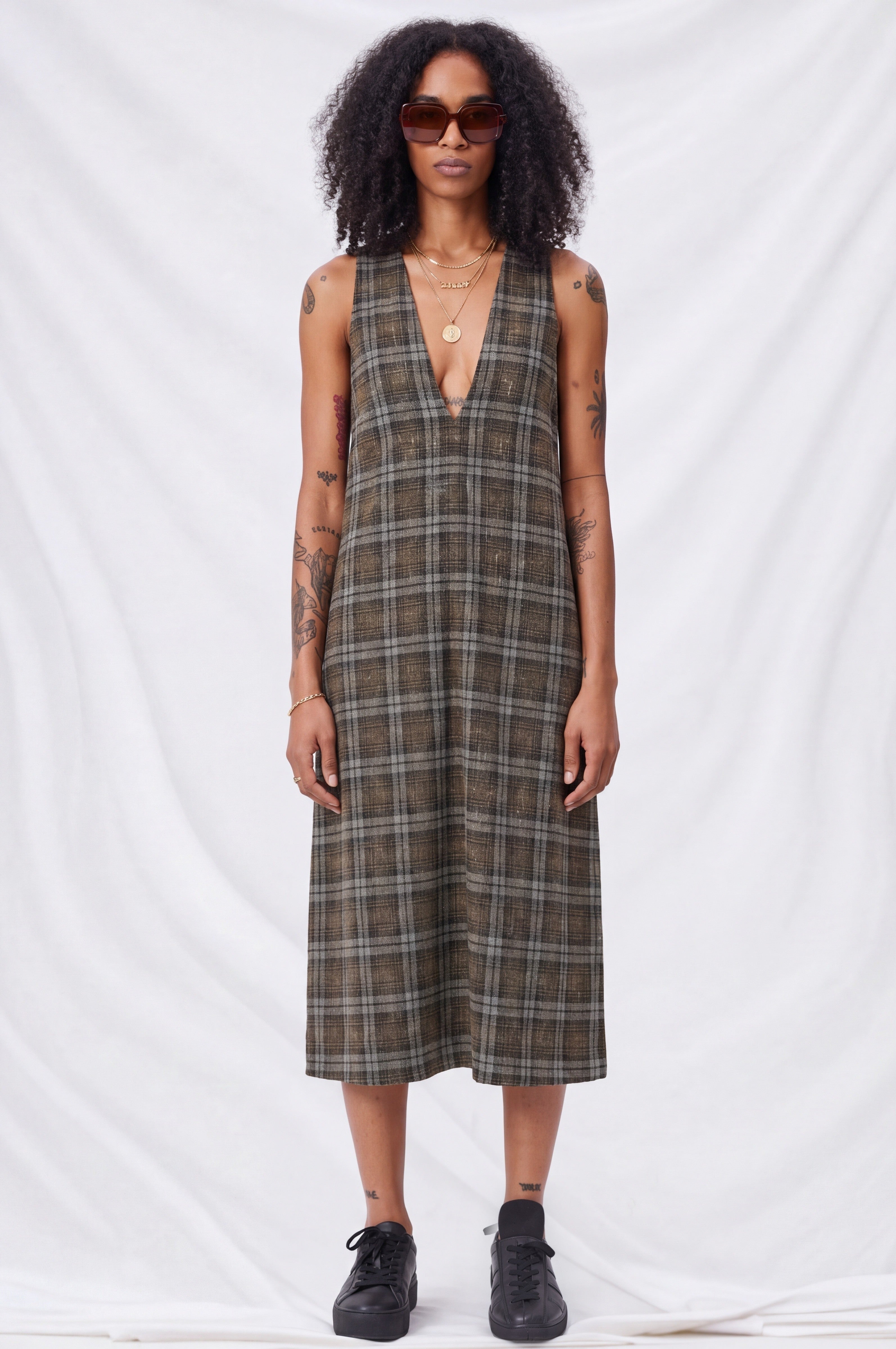Bleach Plaid Trapeze Dress