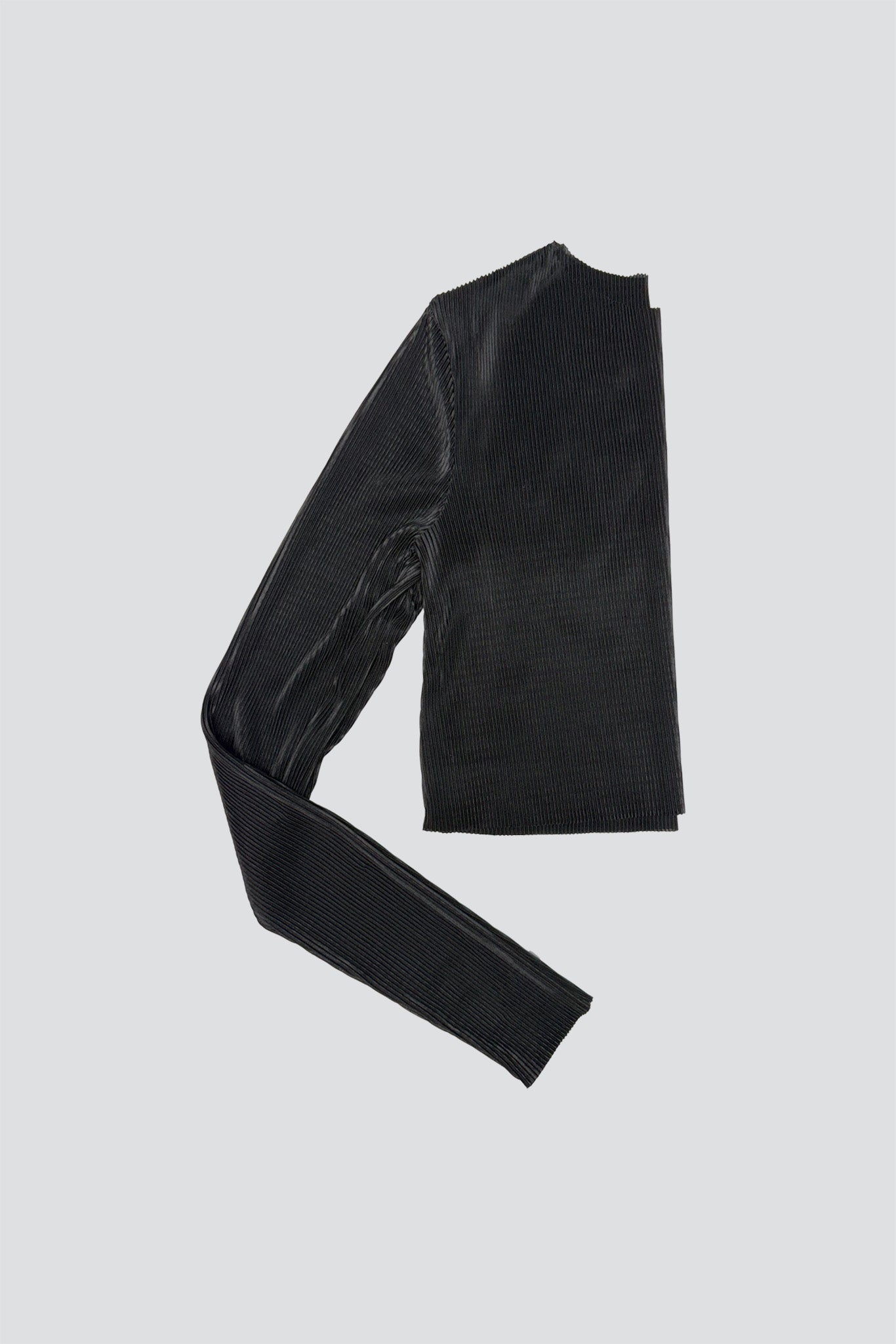 Black Plisse Crop Long Sleeve Top