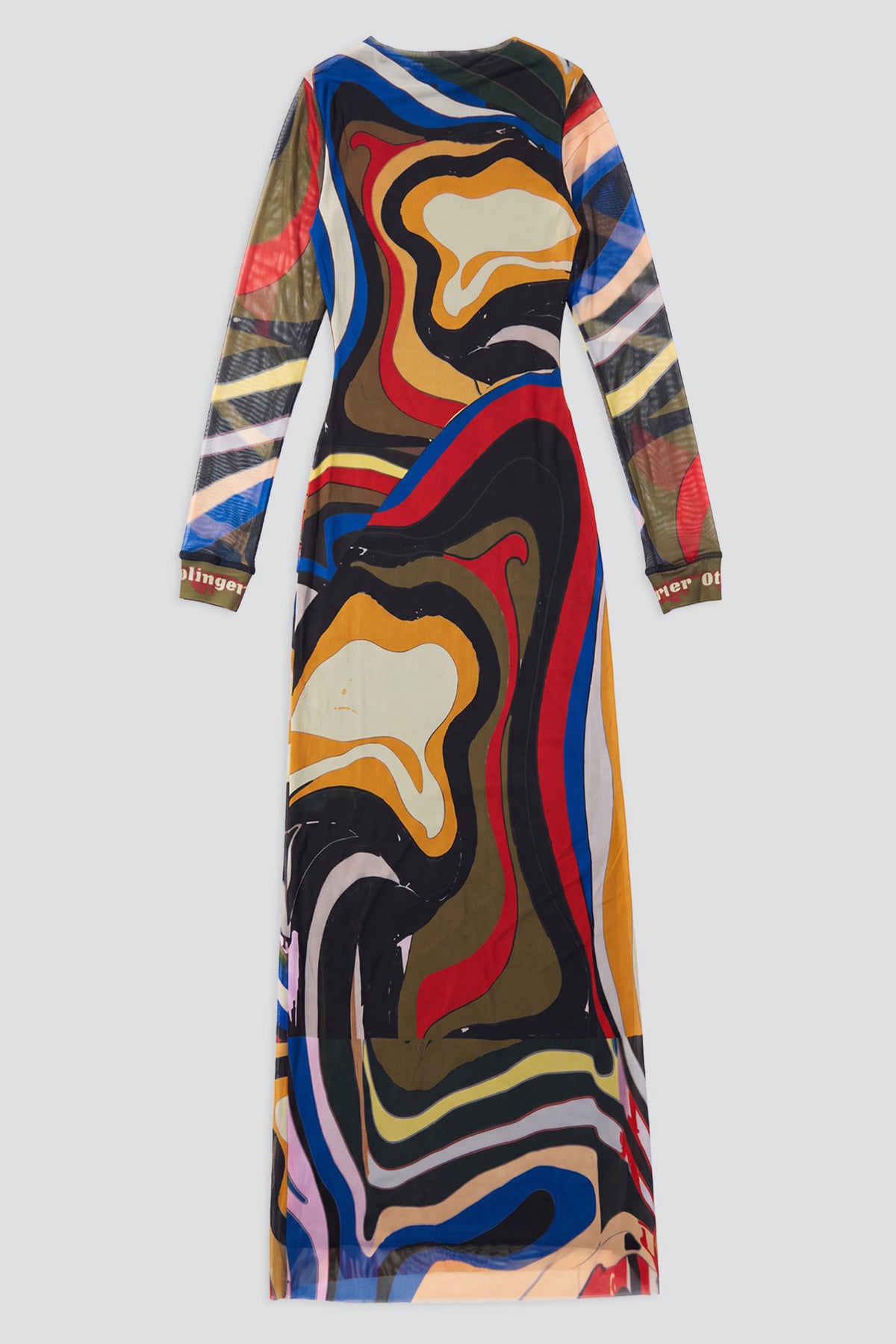 Psychedelic Mesh Long Sleeve Maxi Dress