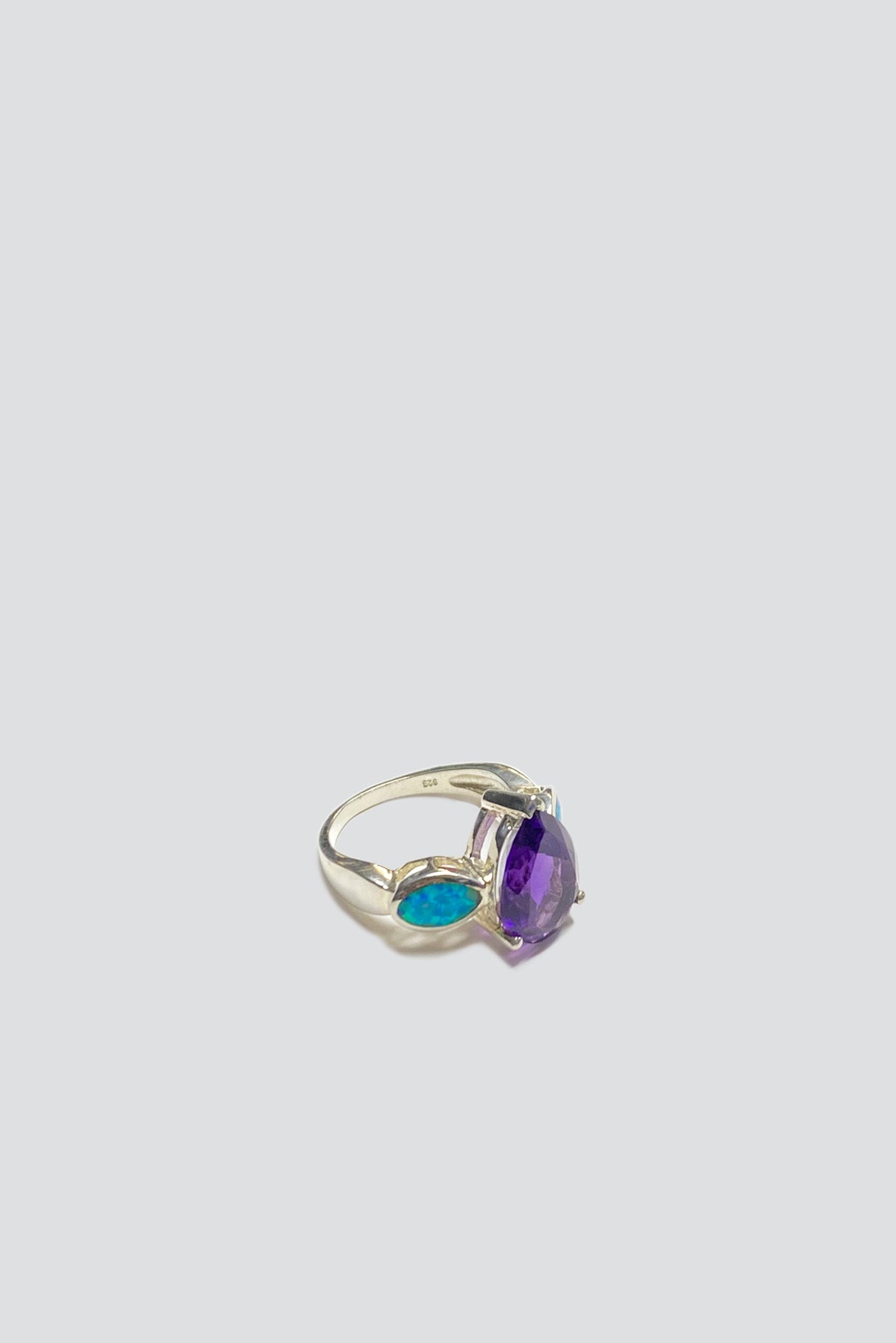 Sterling Silver Purple Topaz and Blue Opal Ring