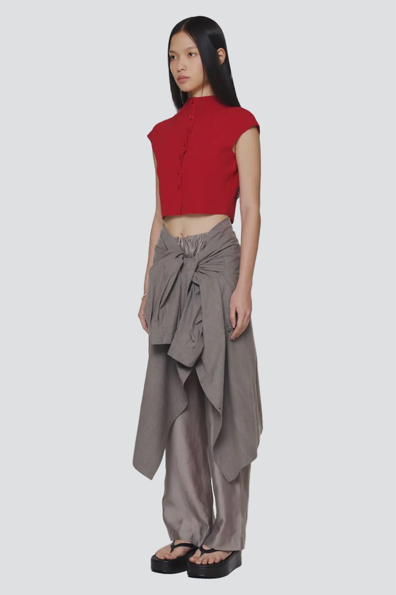 Red Whole Garment Cap Sleeve Cardigan