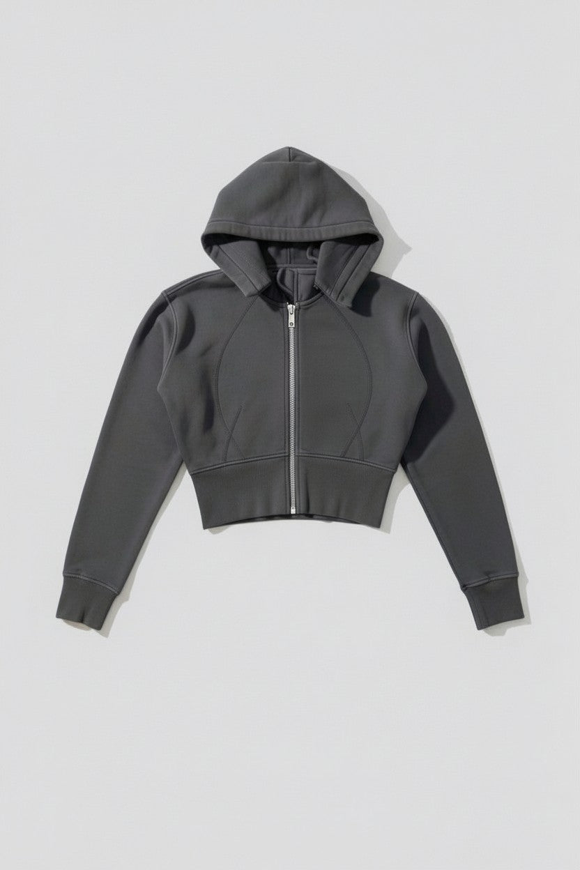 Dark Grey Cropped Fleece Hoodie