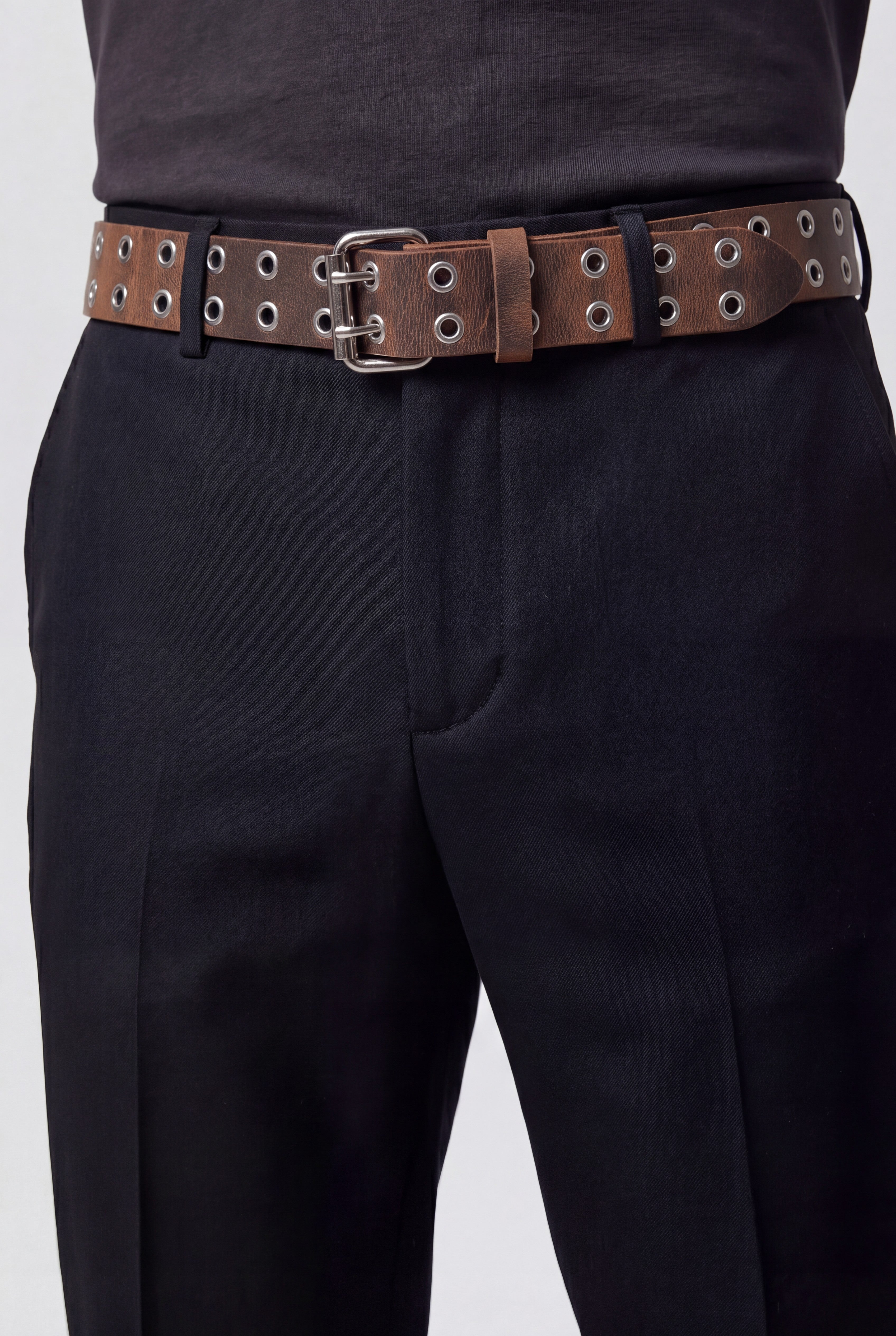 Brown Leather Double Eyelet Belt