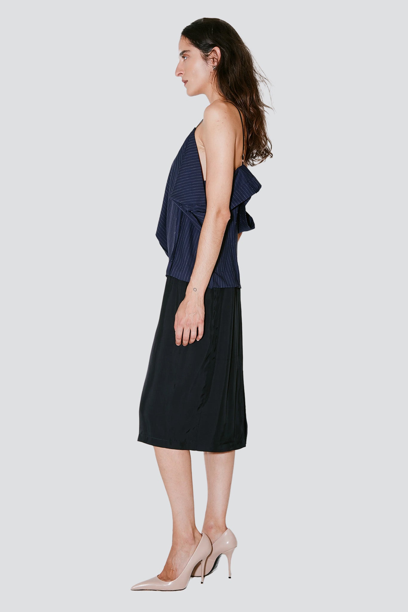 Navy White Stripes Royce Trompe L'oeil Skirt Dress