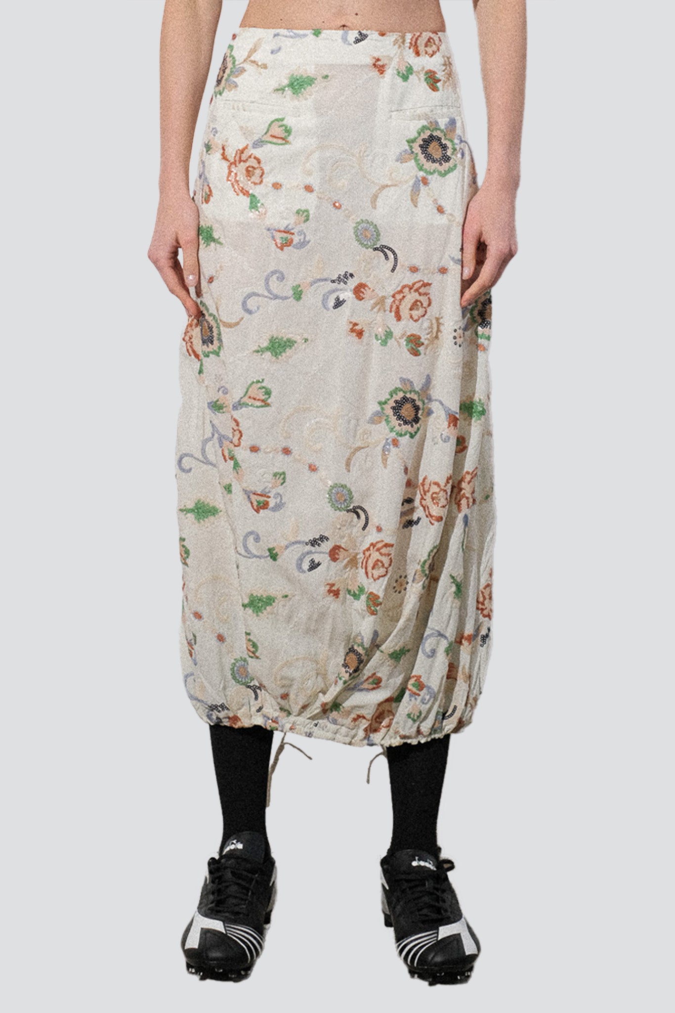 Floral Sequin Embellished Tencel Pintuck Skirt