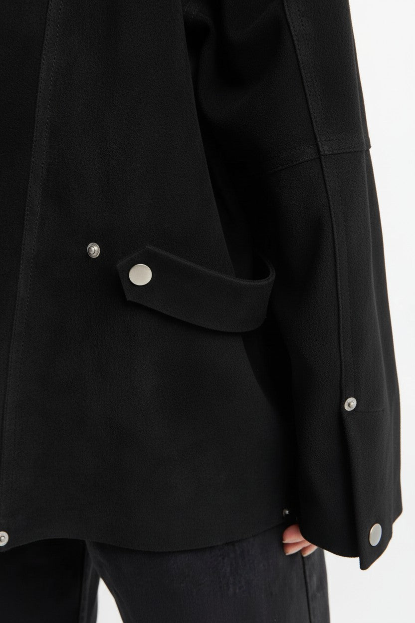 Black Suede Dash Utility Jacket