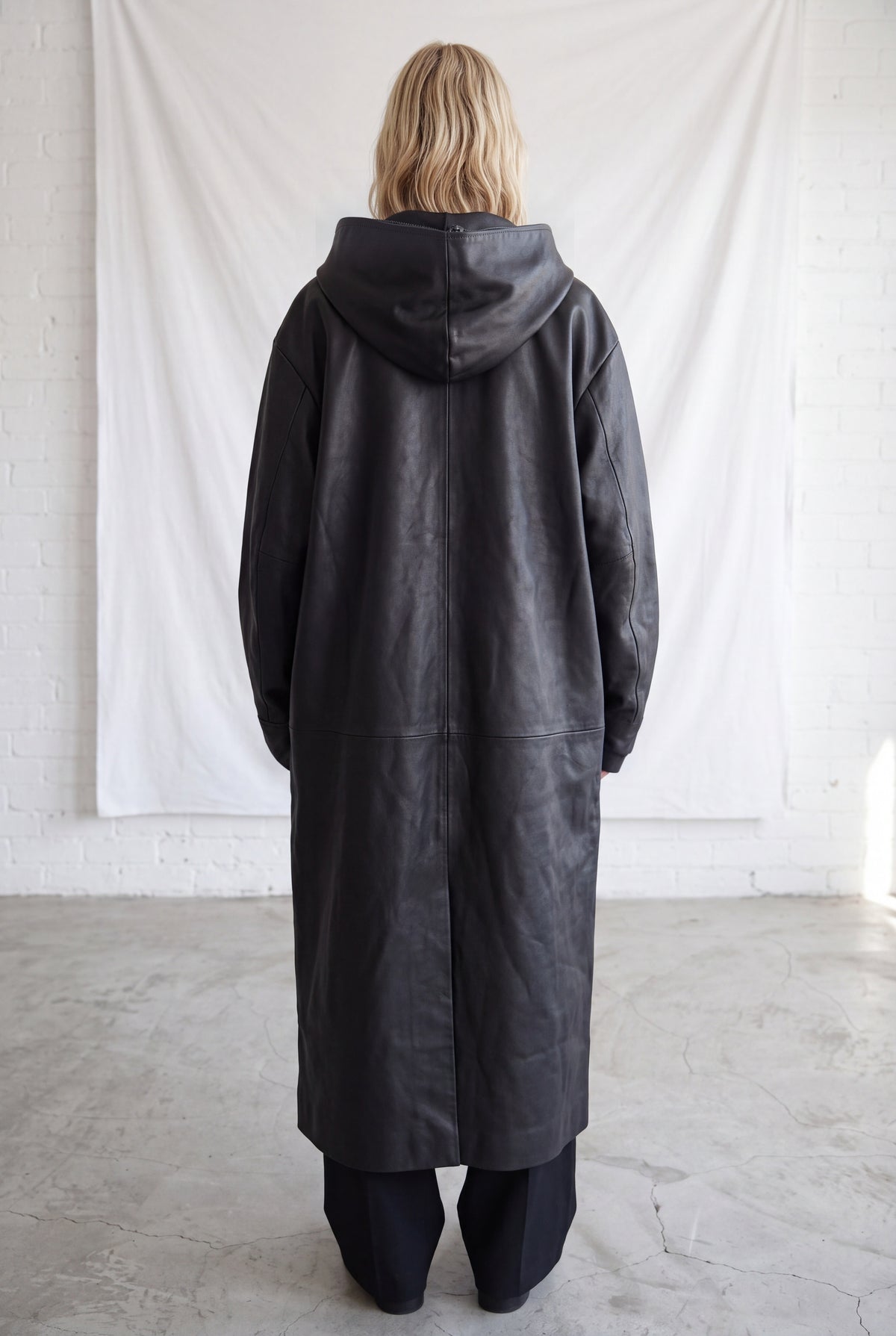 No.275 Black Leather Hooded Zipper Coat