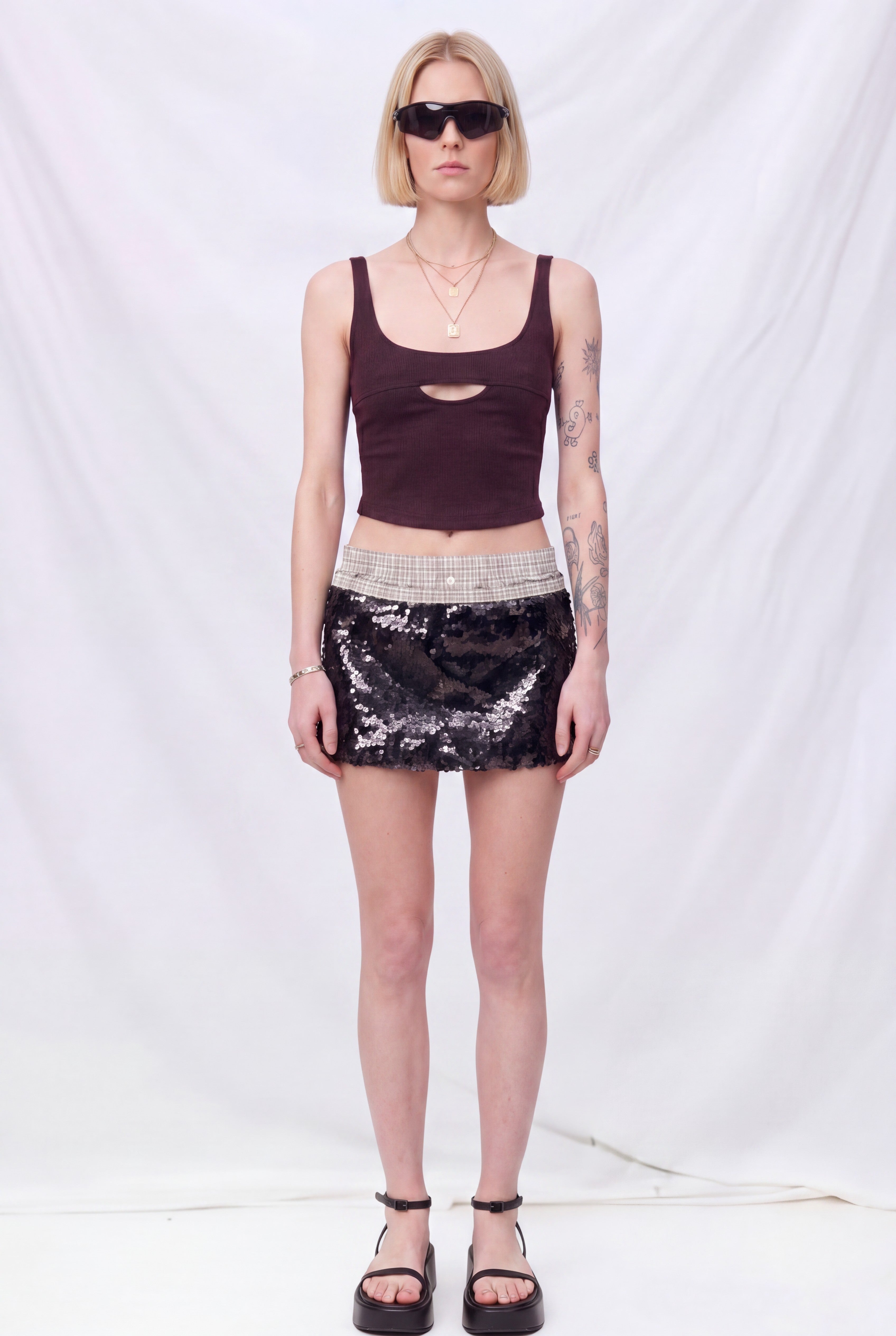 Black Sequin Flicker Mini Skirt