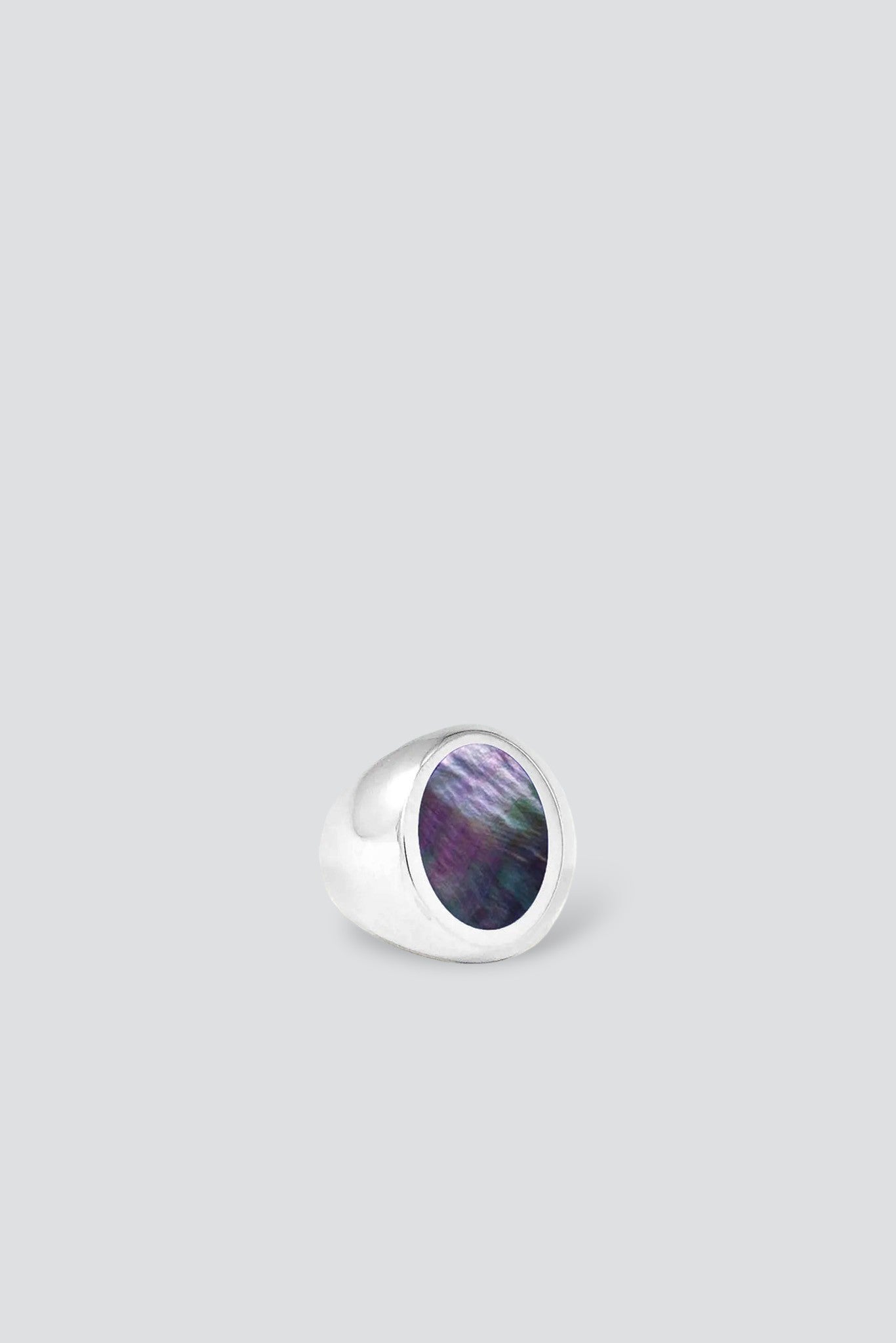 Silver Black Mother of Pearl Signet Ring - Oval